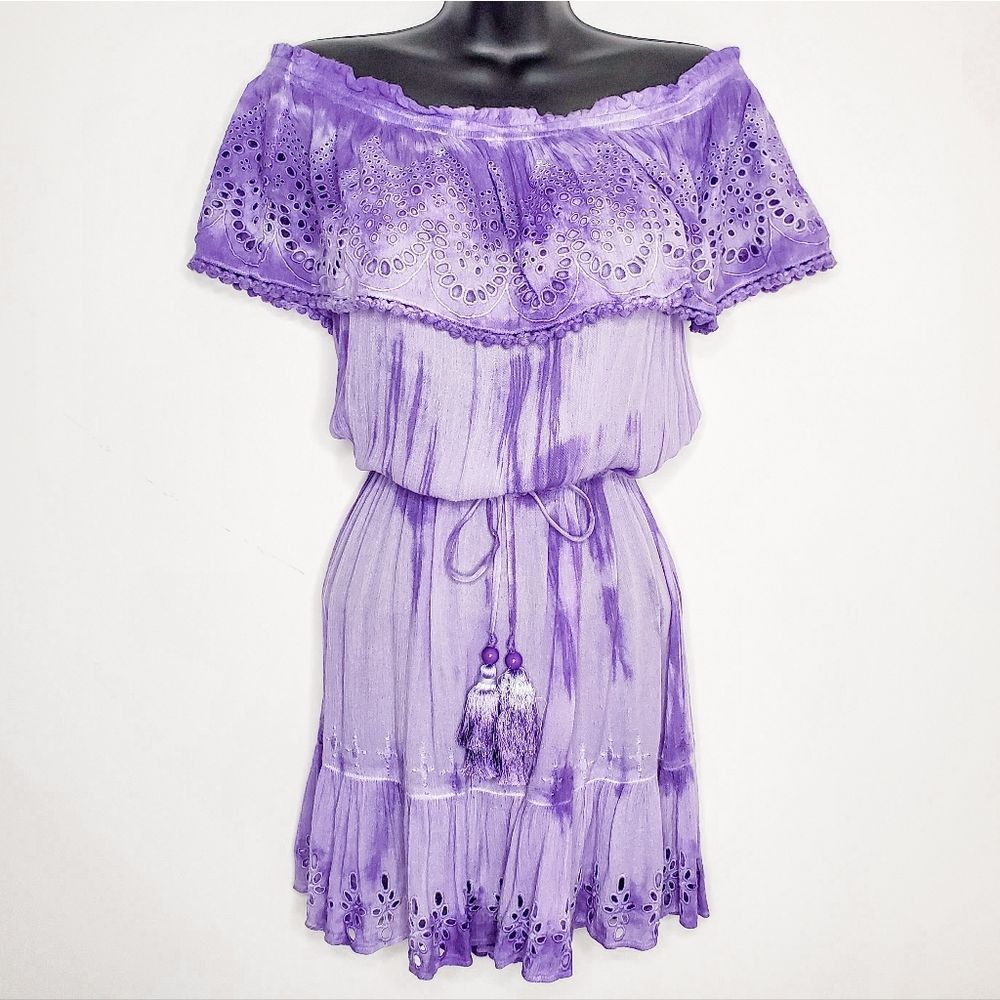 image of Ramy Brook Marino Purple Haze Off Shoulder Eyelet Tie Dye Ot, Women's (Size XS)