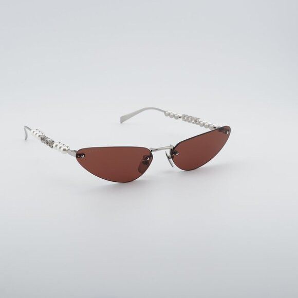 Gucci GG1920S 002 Sunglasses Shiny Silver with Pearl Cat Eye