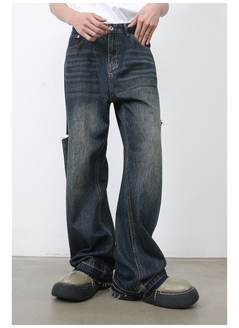 Japanese Brand Men's hip-hop loose distressed straight ripped jeans Size US 32 / EU 48 - 2 Thumbnail