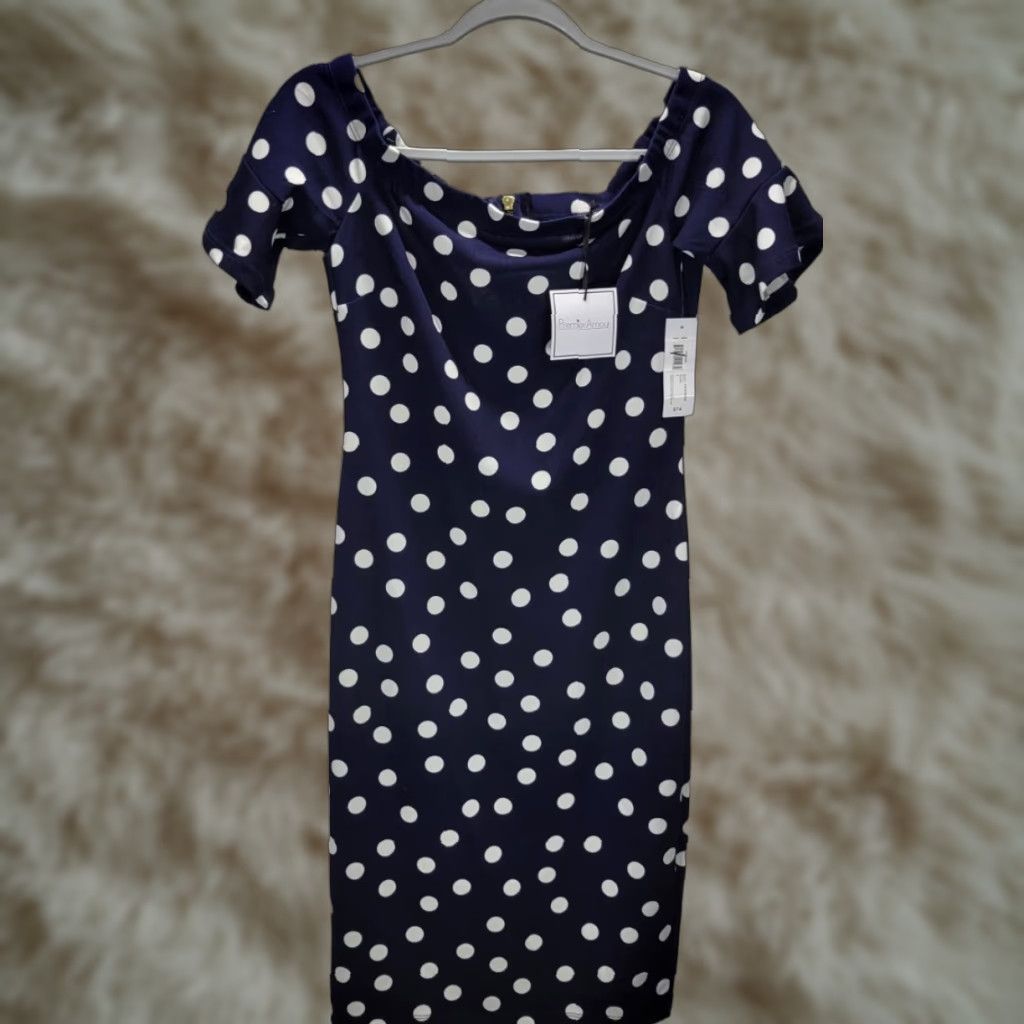 Vintage Premier Amour Blue White Polka Dot Bodycon Dress Formal Cocktail Sz 4 NWT Size S / US 4 / IT 40 - 1 Thumbnail