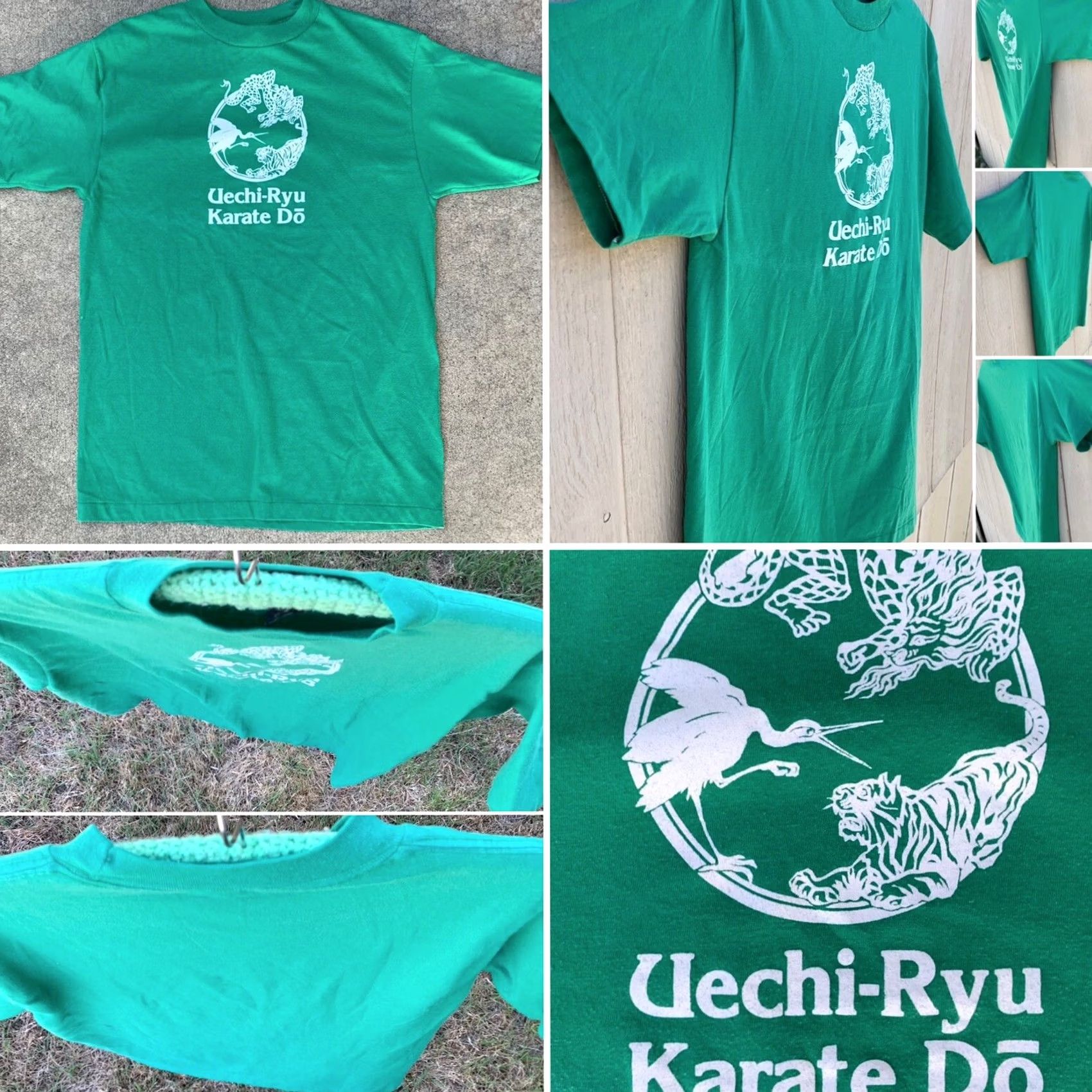 Anvil VINTAGE Anvil Uechi-Ryu Karate Do t-shirt Short Sleeve XL Made in USA Green 80s Graphic Tee Mens Size US XL / EU 56 / 4 - 4 Thumbnail