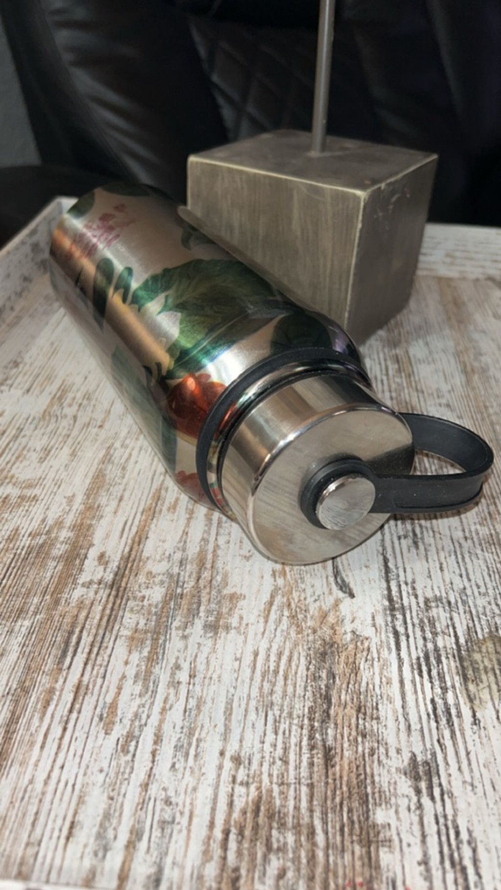 The Unbranded Brand Unbranded Floral Stainless Steel Water Bottle Silver Green Size ONE SIZE - 3 Thumbnail