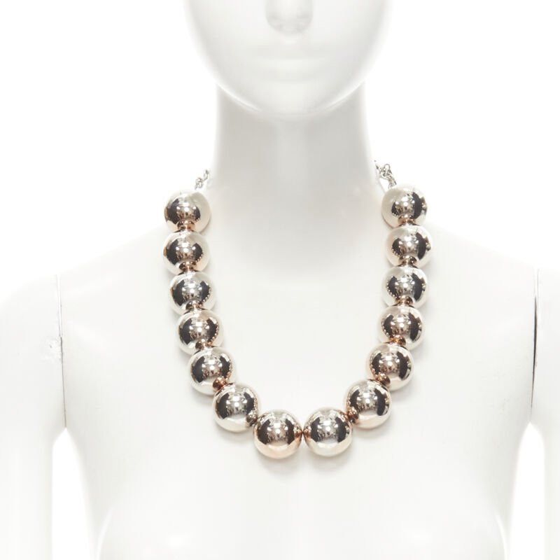Oscar De La Renta OSCAR DE LA RENTA Bold Beaded single strand silver XL ball statement necklace Size ONE SIZE - 1 Thumbnail