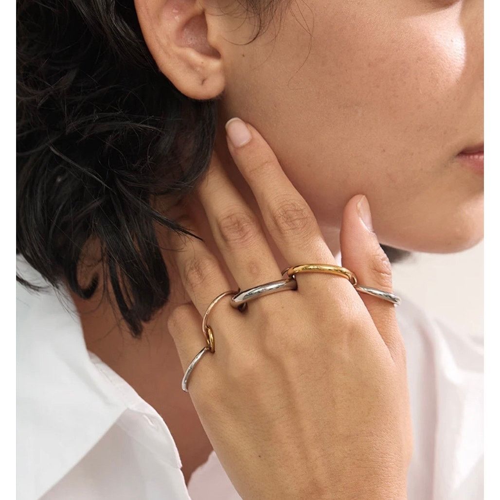 Other NEW 5 ring linked stacking set gold plated silver rose 7 Size ONE SIZE - 3 Thumbnail