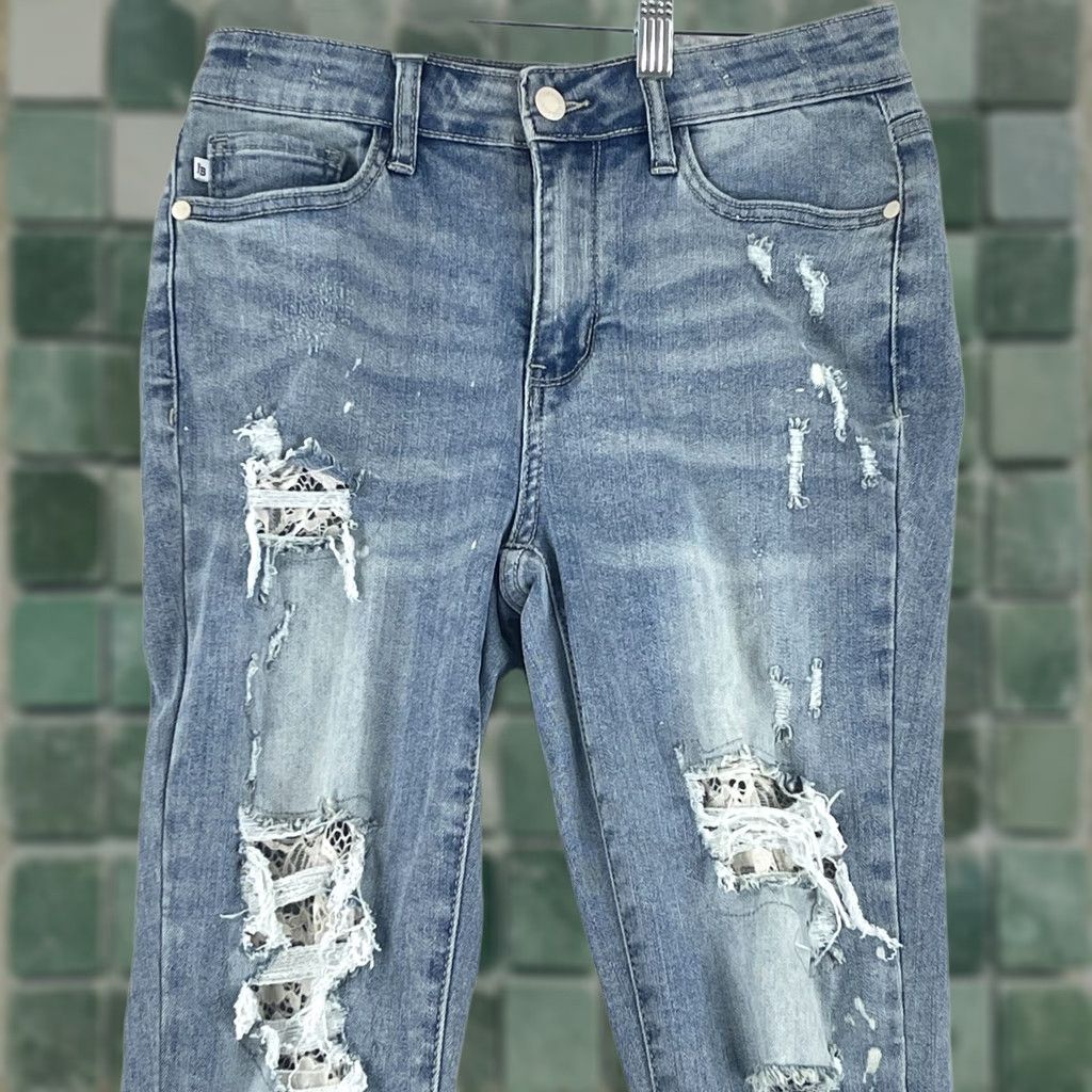Denime Judy Blue Jeans Skinny Womens Size 26 Denim Mid-Rise Distressed Blue 5-Pocket Inseam 27"} Size 26" / US 2 / IT 38 - 1 Thumbnail