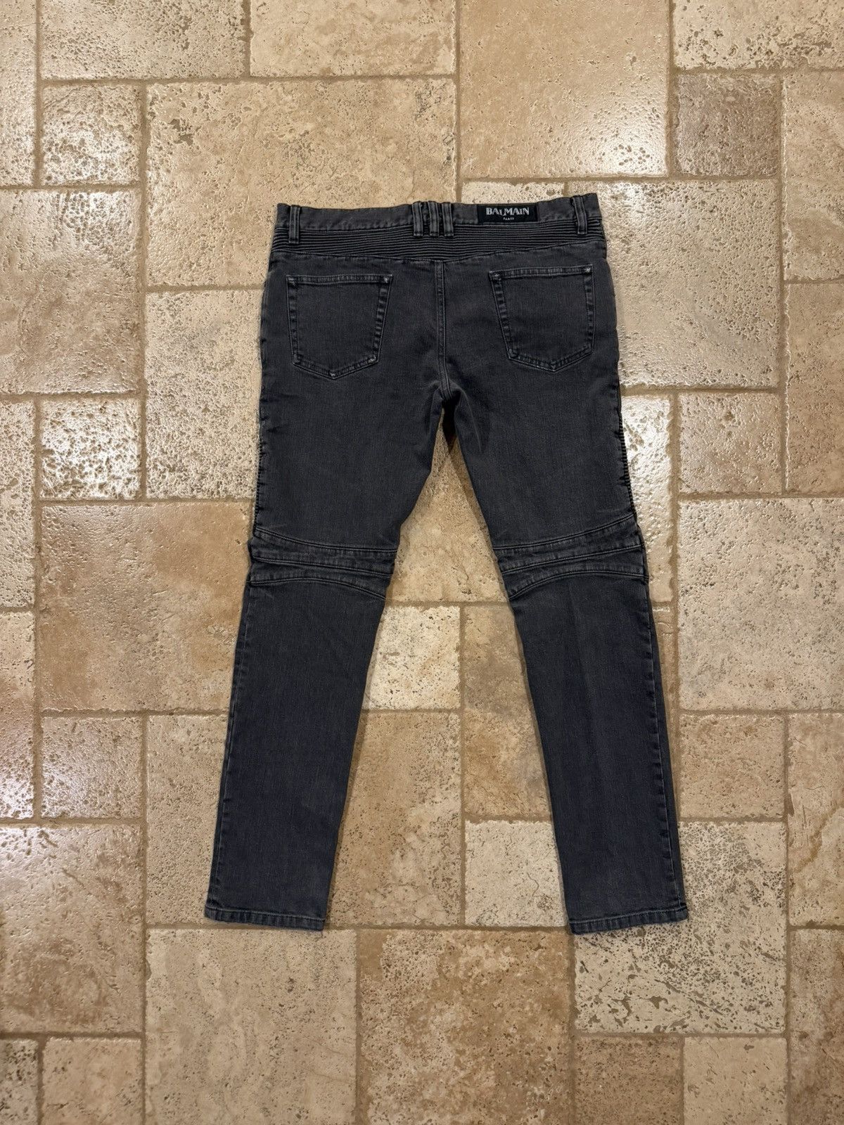 Balmain Balmain Moto Biker Distressed Gray Wash Denim Jeans Size US 35 - 13 Thumbnail
