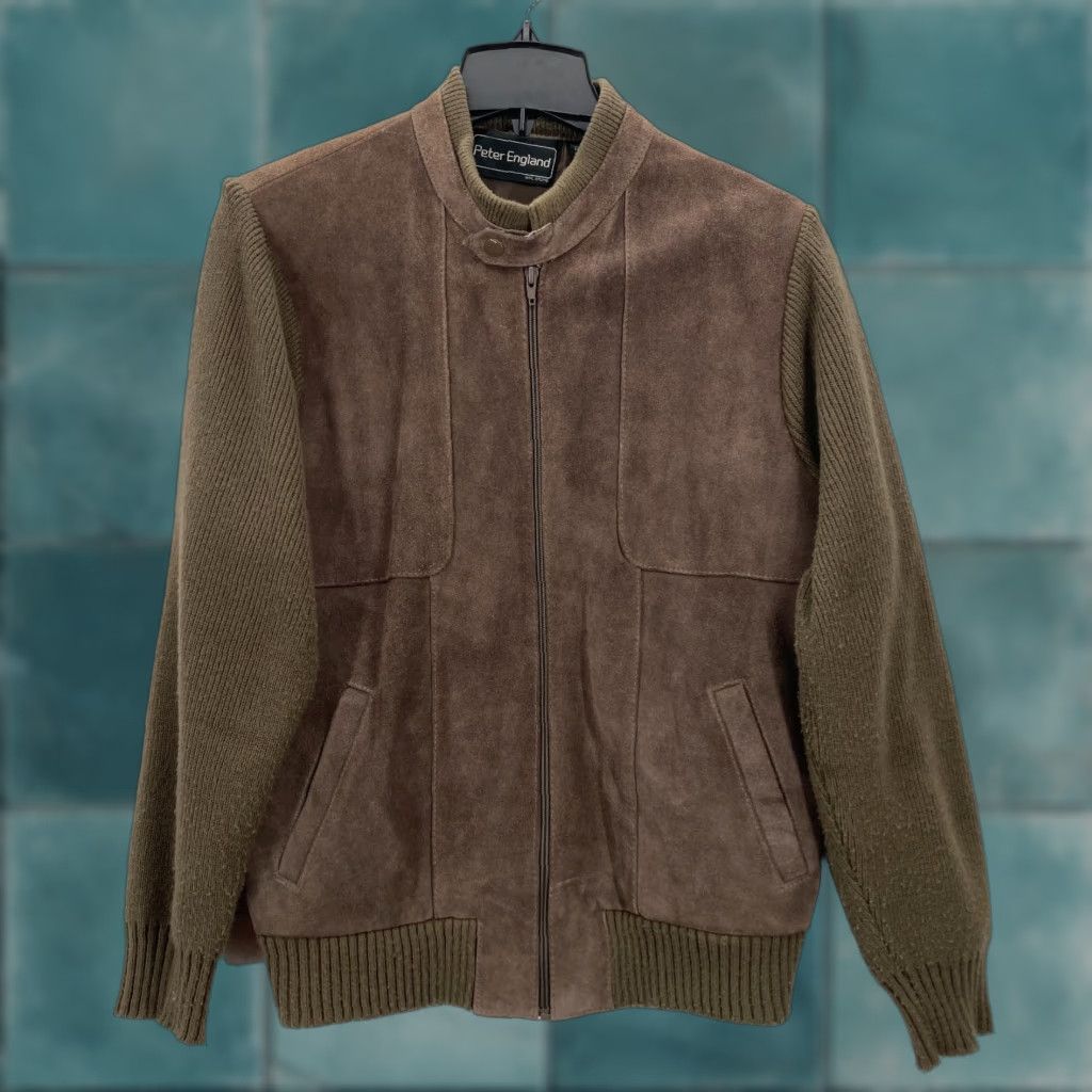 Vintage VINTAGE Peter England Cowhide Leather Jacket Mens XL Brown Wool Sweater Arms Jacket Size US XL / EU 56 / 4 - 1 Thumbnail