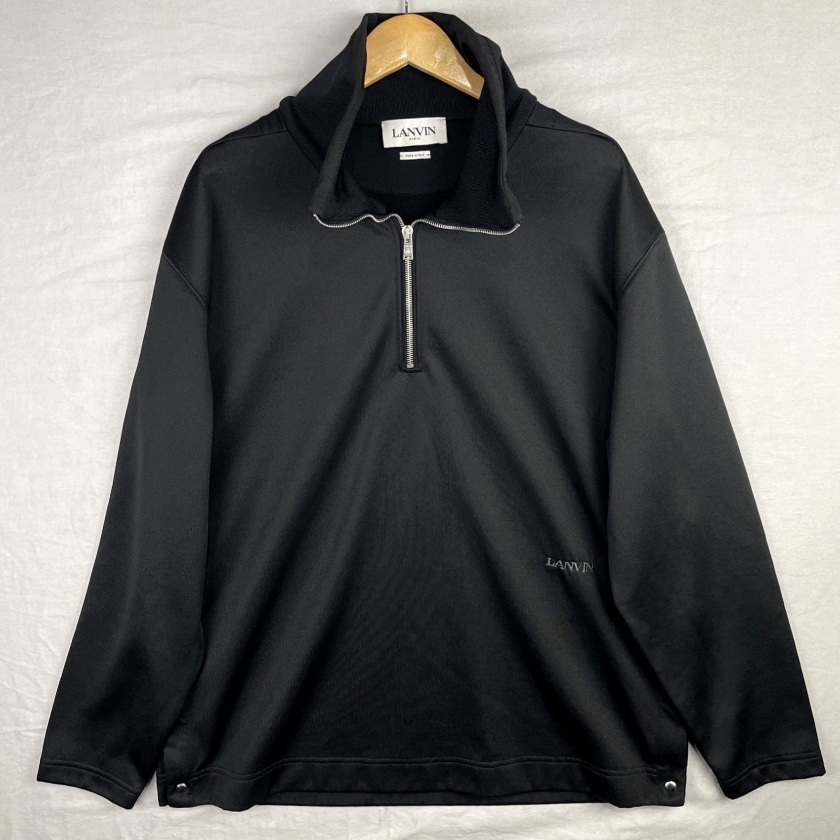 Lanvin Lanvin Sweater Mens XL Tall Black Technical Knit Half Zip Made In Italy Oversize Knit Pullover Striped? Size US XL / EU 56 / 4 - 2 Thumbnail