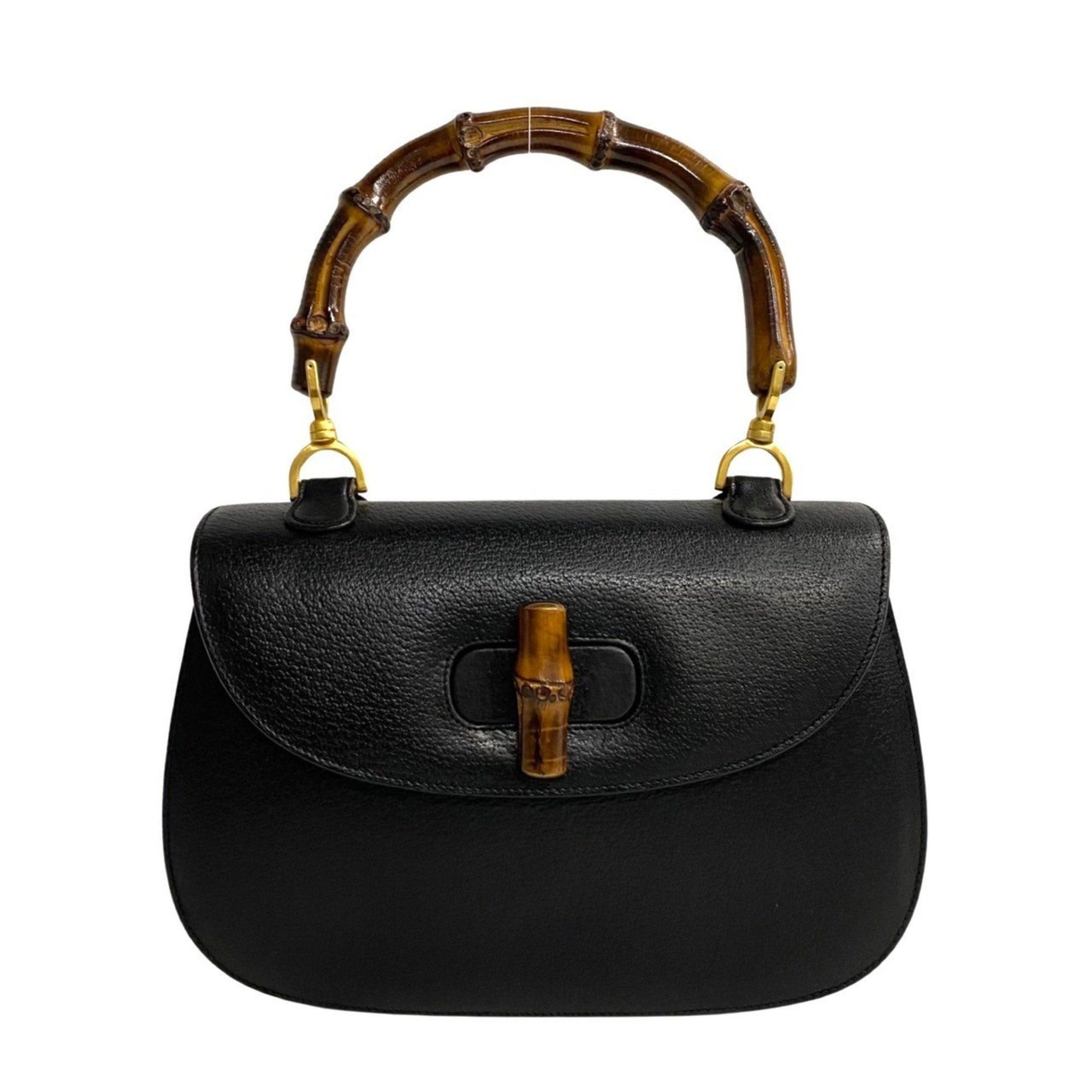 image of Gucci Old Bamboo Turnlock Leather Handbag Black 33909, Women's