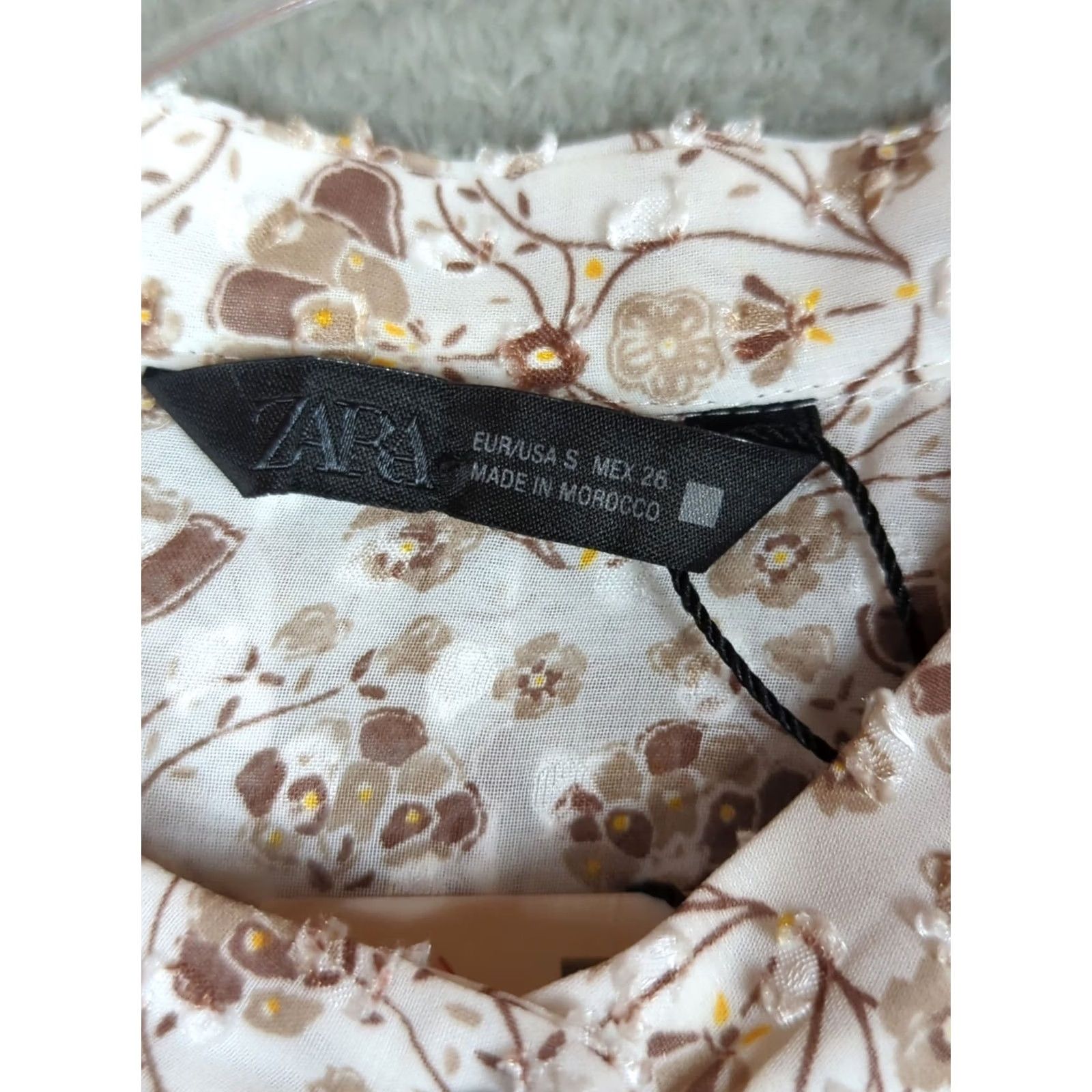 Zara Zara Blouse Shirt Brown Floral Sz S Peasant Prairie Cottagecore Feminine Dainty Size S / US 4 / IT 40 - 4 Thumbnail