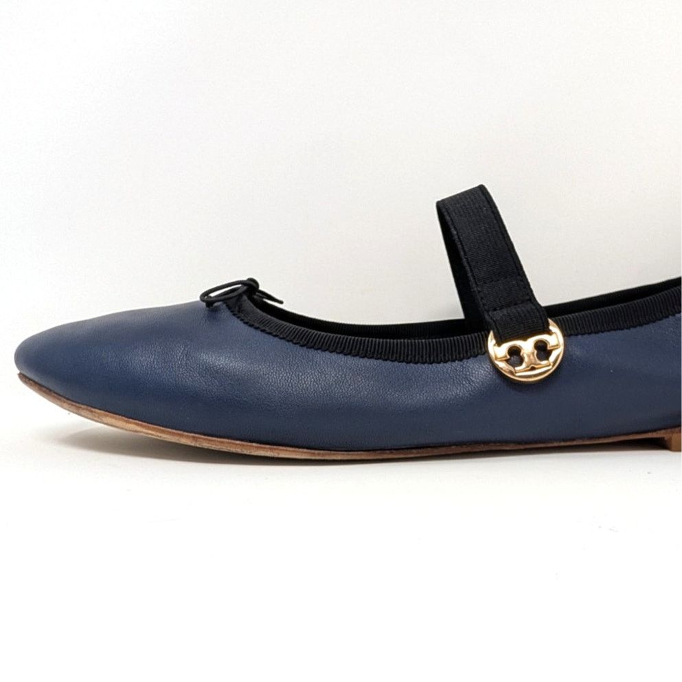 Tory Burch Tory Burch Blue Leather Mary Jane Flats Gold Logo 8.5 Size US 8.5 / IT 38.5 - 14 Thumbnail