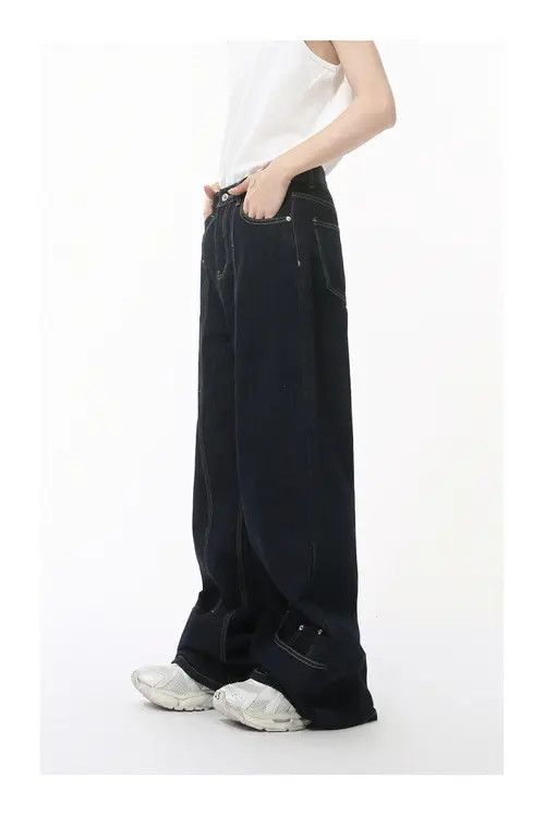 Japanese Brand × Jean Pants Dark blue deconstructed wide-leg straight jeans Size US 32 / EU 48 - 4 Thumbnail