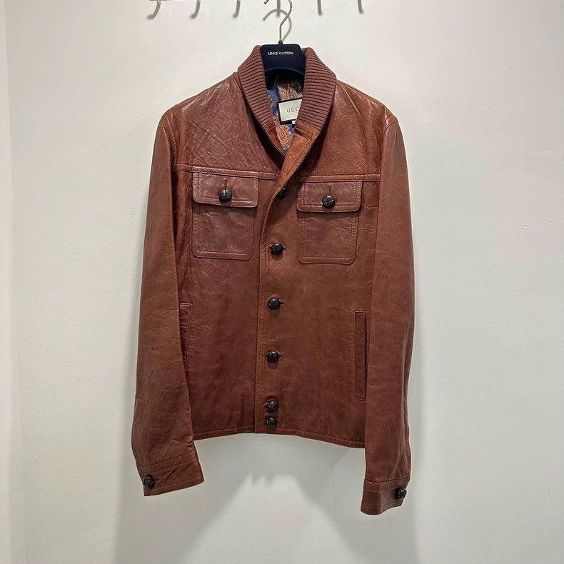 Gucci Gucci Brown leather button coat 2501-Nextarrow Size US M / EU 48-50 / 2 - 1 Thumbnail