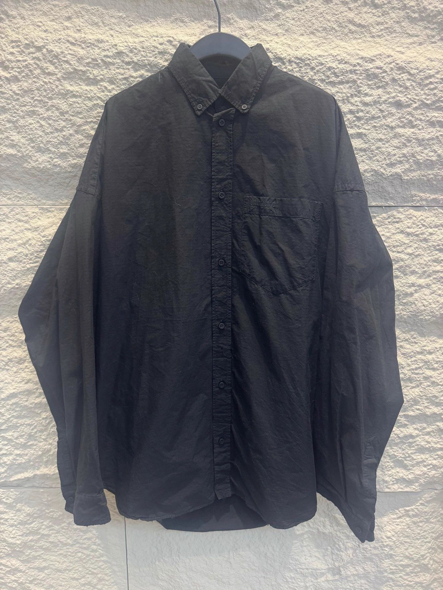 Balenciaga 24FW Black Distressed Oversized Shirt M Unisex