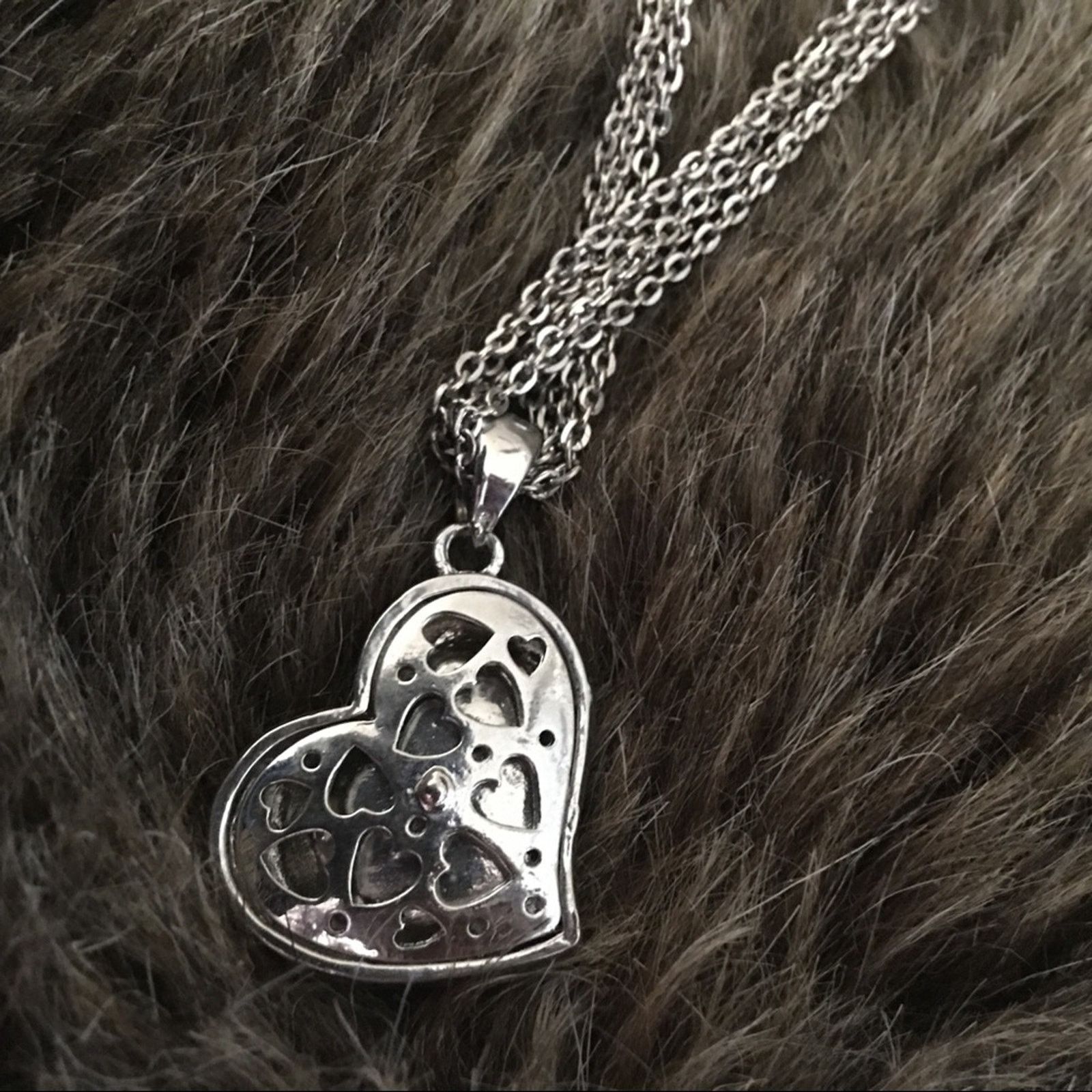 Jewelry Rhinestone pave heart multi strand chain necklace Size ONE SIZE - 5 Thumbnail
