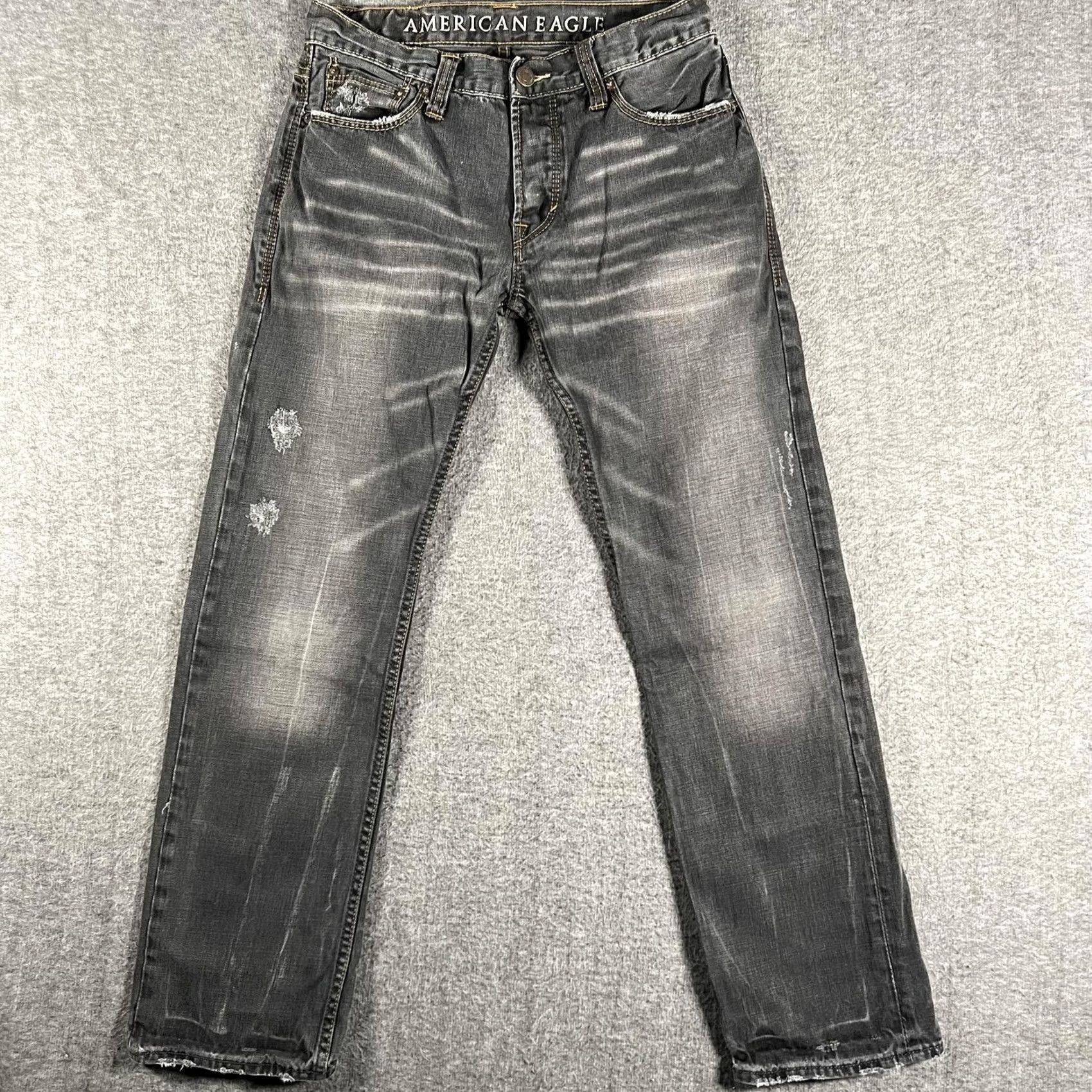American Eagle Outfitters VINTAGE American Eagle Jeans Mens 32x30 Distressed Button Fly Straight Gray Denim 90s Style Mens Size US 32 / EU 48 - 2 Thumbnail