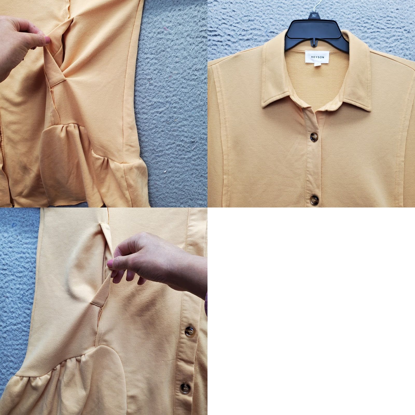 Vintage Heyson Tunic Top Womens L Yellow Stretch Peplum Hem Long Sleeve Button Front Shirt Womens Size L Yellow Size L / US 10 / IT 46 - 8 Thumbnail