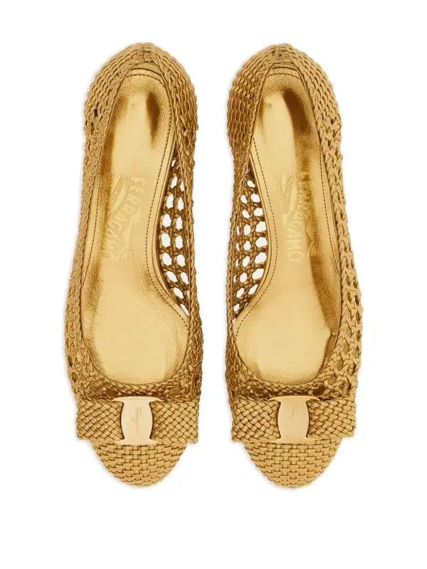 Salvatore Ferragamo o1s1rm0924 Vara Woven Pumps in Gold Size US 6.5 / IT 36.5 - 4 Thumbnail