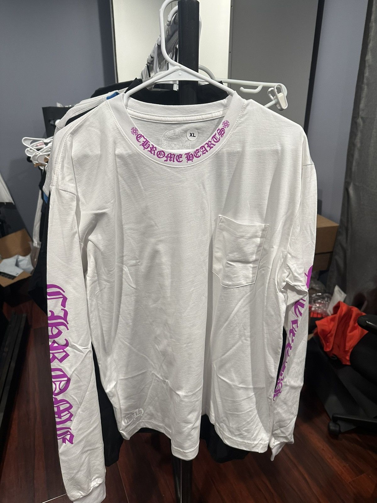 image of Chrome Hearts Neck Logo Long Sleeve in White, Men's (Size XL)