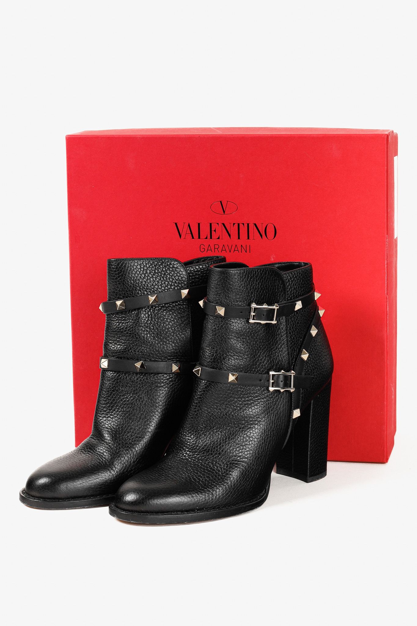 Valentino Valentino Garavani Rockstud Pebbled Leather Ankle Boots Size US 9 / IT 39 - 11 Thumbnail