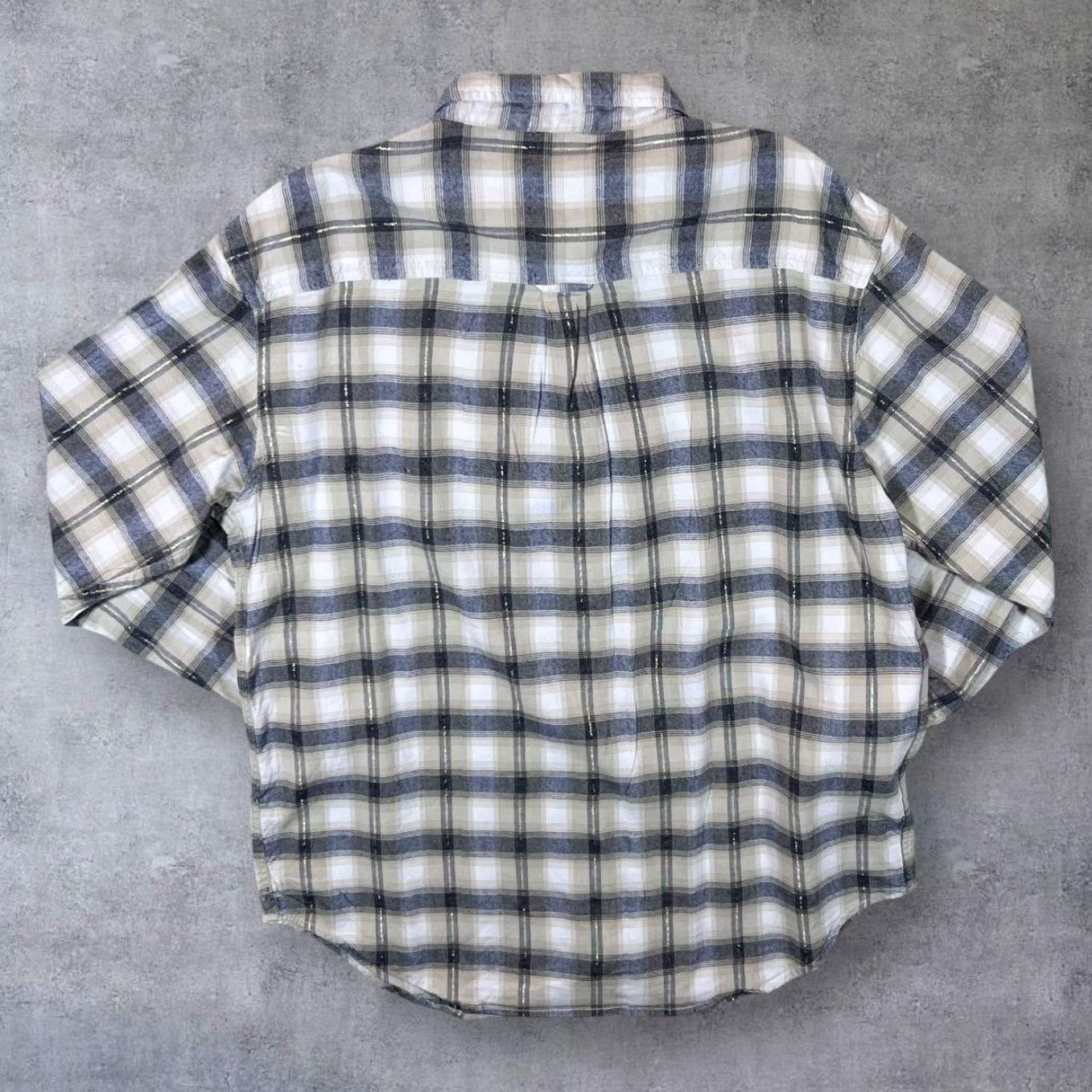 Vintage Lemon Grass Grey Beige White Plaid Check Long Sleeve Flannel Shirt Women's XXL Size XXL / US 16-18 / IT 52-54 - 2 Thumbnail