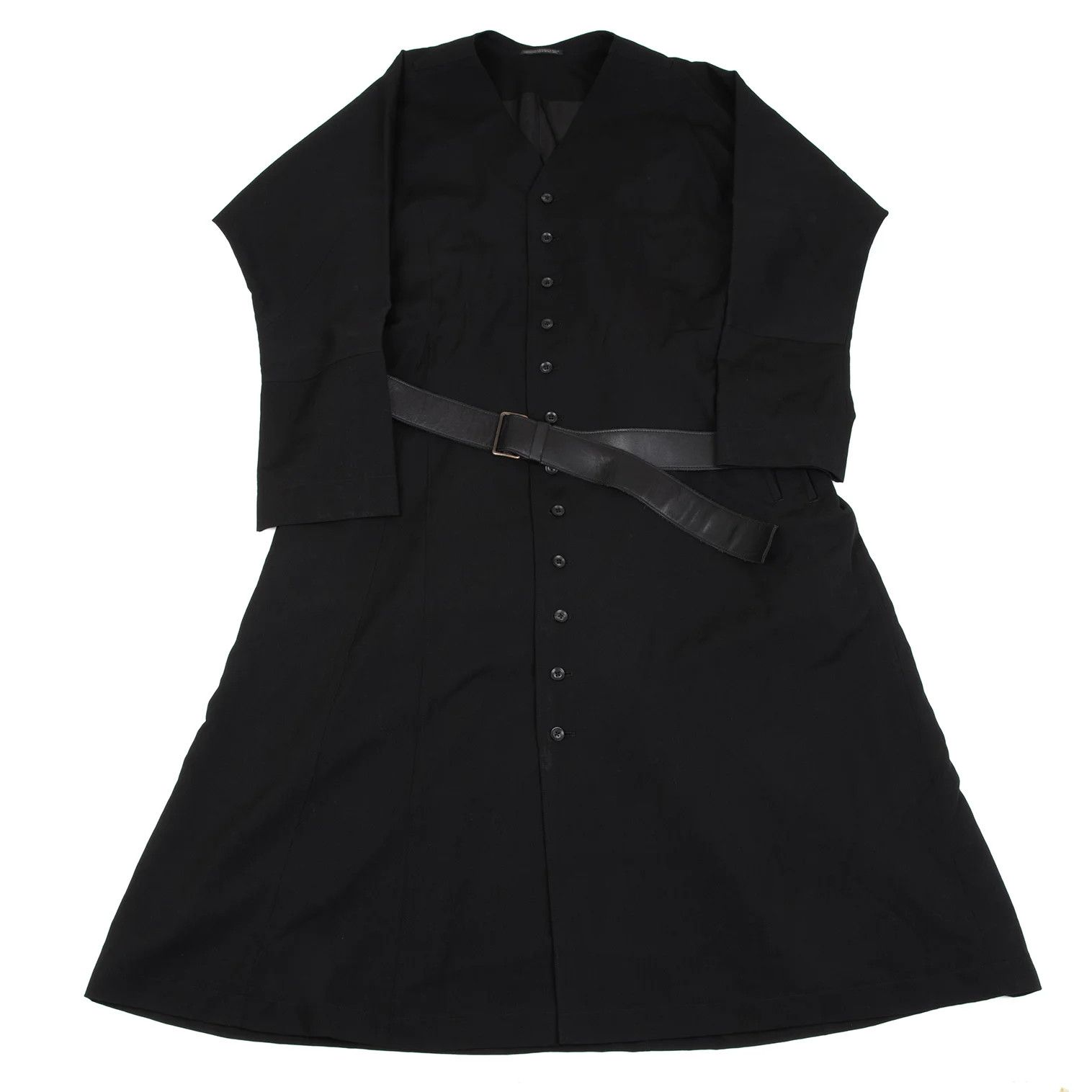 Yohji Yamamoto Yohji Yamamoto Wool Gabardine Leather Belted Coat Size US L / EU 52-54 / 3 - 1 Thumbnail