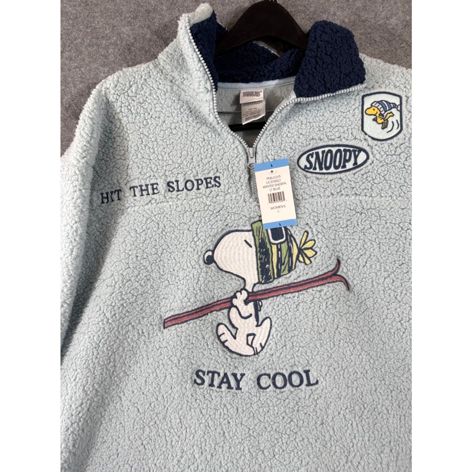 Peanuts VINTAGE Peanuts Snoopy Sweater Women L Light Blue Winter Sherpa Quarter-Zip Pullover NWT Size L / US 10 / IT 46 - 5 Thumbnail