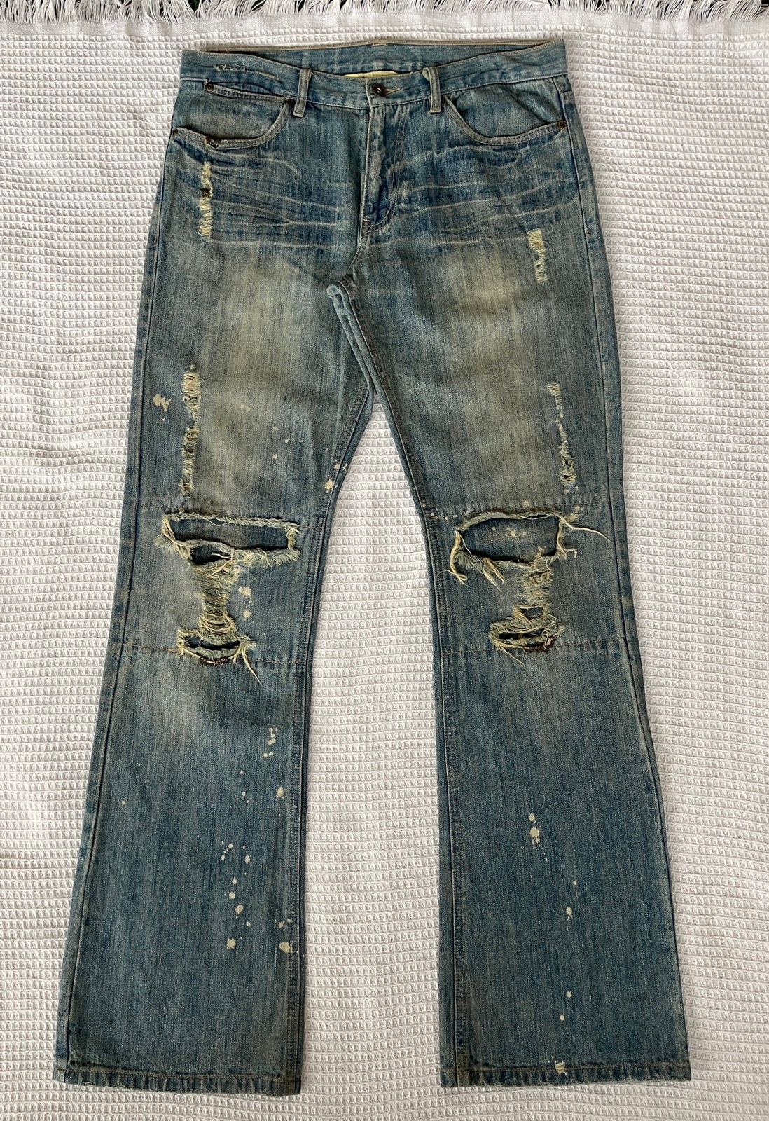Pre-owned Hysteric Glamour X Tornado Mart Japan Crazyvintage'90sdistressed Flare Denim Jeans In Light Blue Wash