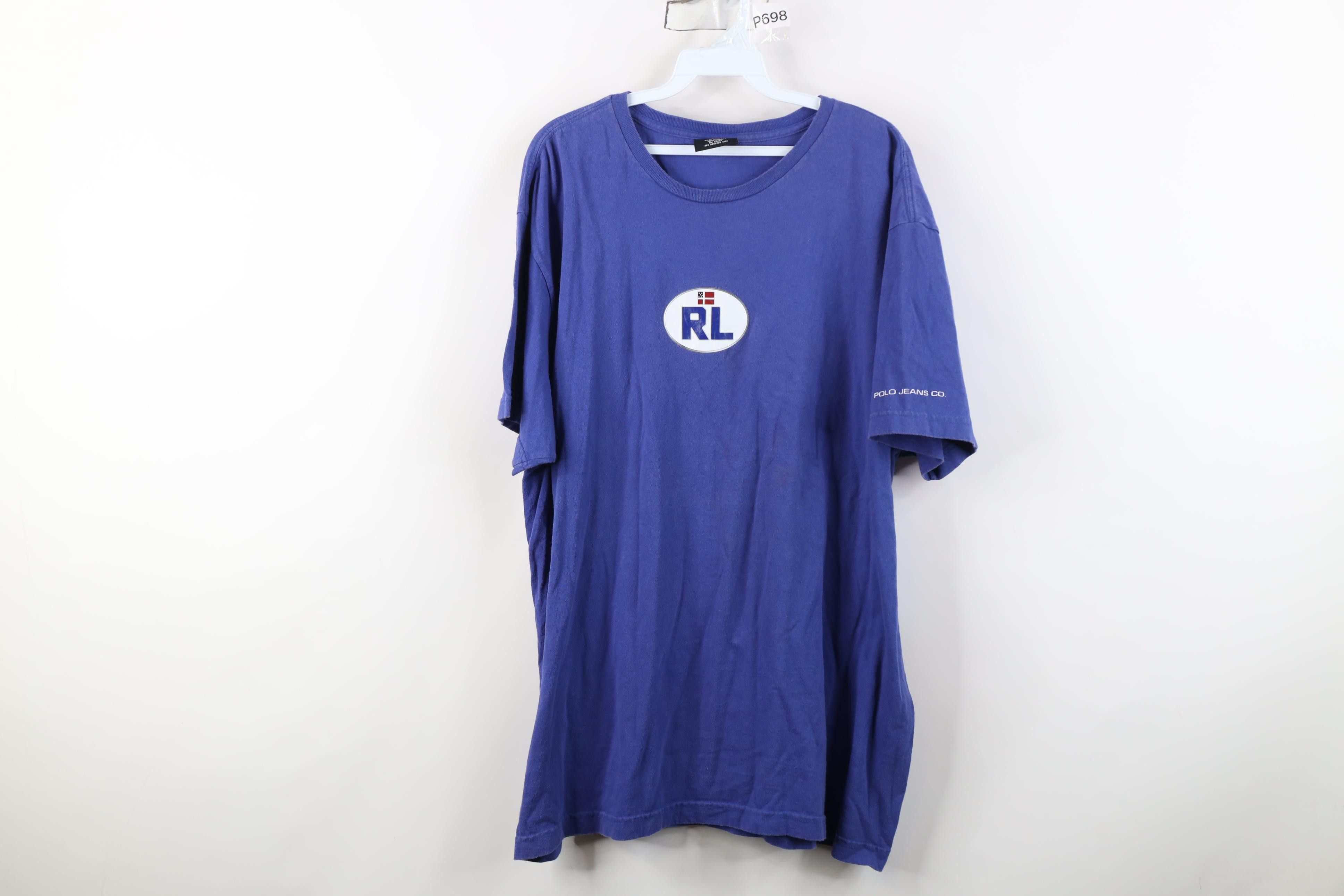 Polo Ralph Lauren Vintage 90s Ralph Lauren Center Logo T-Shirt Blue Cotton Size US XL / EU 56 / 4 - 1 Thumbnail