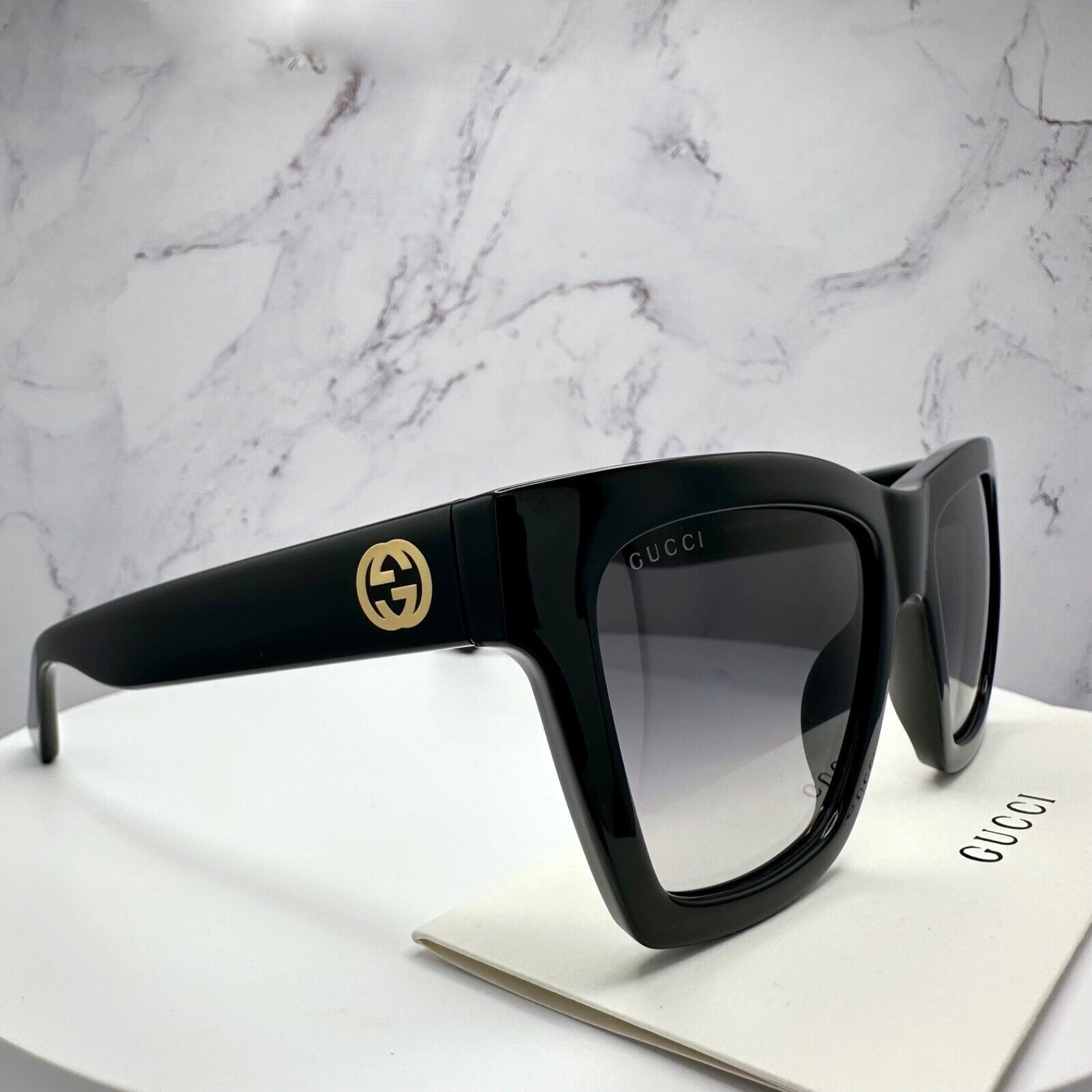 Gucci New GUCCI Sunglasses Black Gold Interlocking GG Logo Size ONE SIZE - 15 Thumbnail