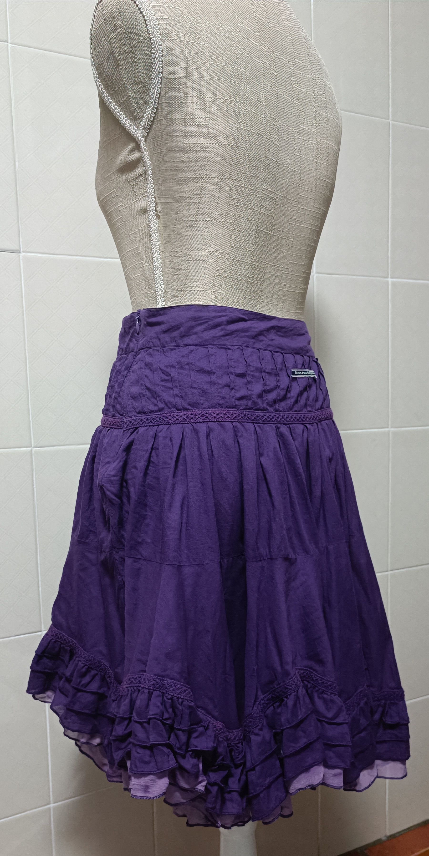 Jean Paul Gaultier Purple cotton skirt with silk ruffles Size 26" / US 2 / IT 38 - 8 Thumbnail