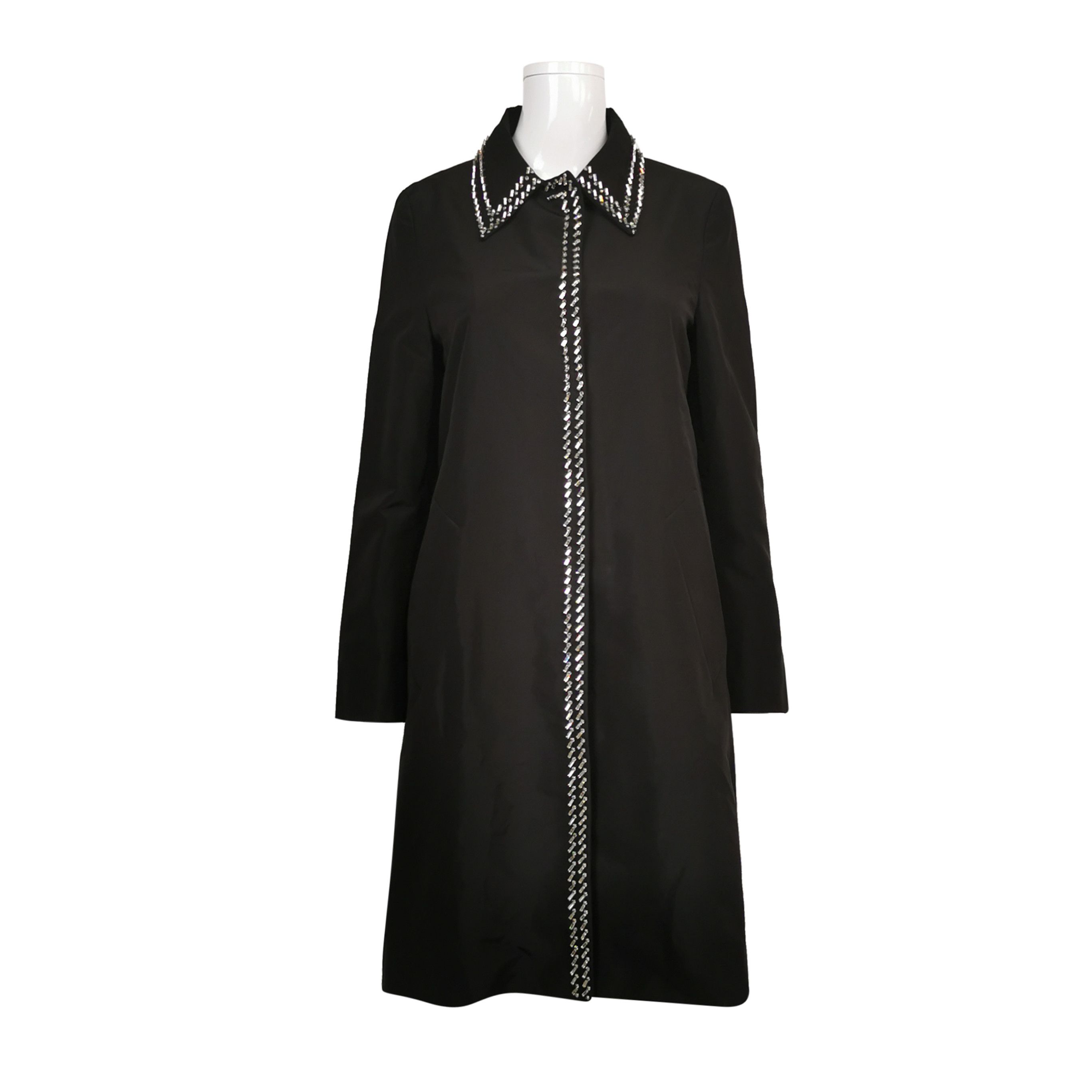 Prada Prada Black Silk-Collar Decorated Coat 0079 Size US L / EU 52-54 / 3 - 1 Thumbnail