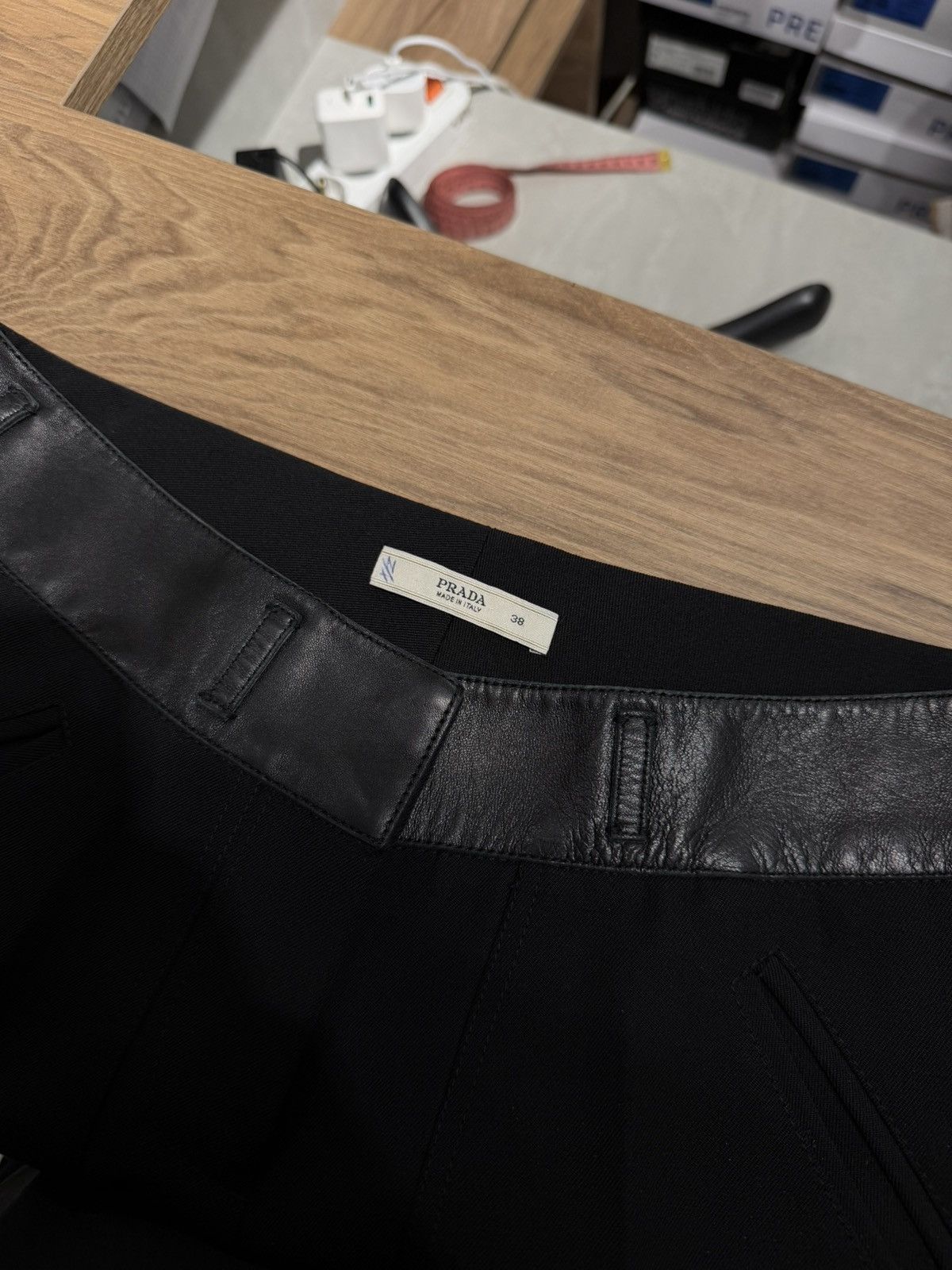 Prada Prada Women’s Wool & Leather Straight Pants size 38 black Size 26" / US 2 / IT 38 - 8 Thumbnail