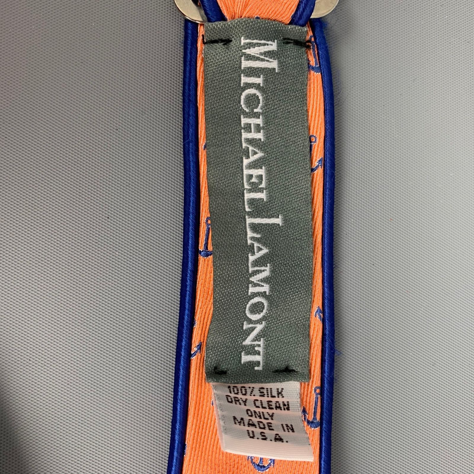 Other MICHAEL LAMONT Orange Navy Anchor Silk Adjustable Bow Tie Size ONE SIZE - 3 Thumbnail