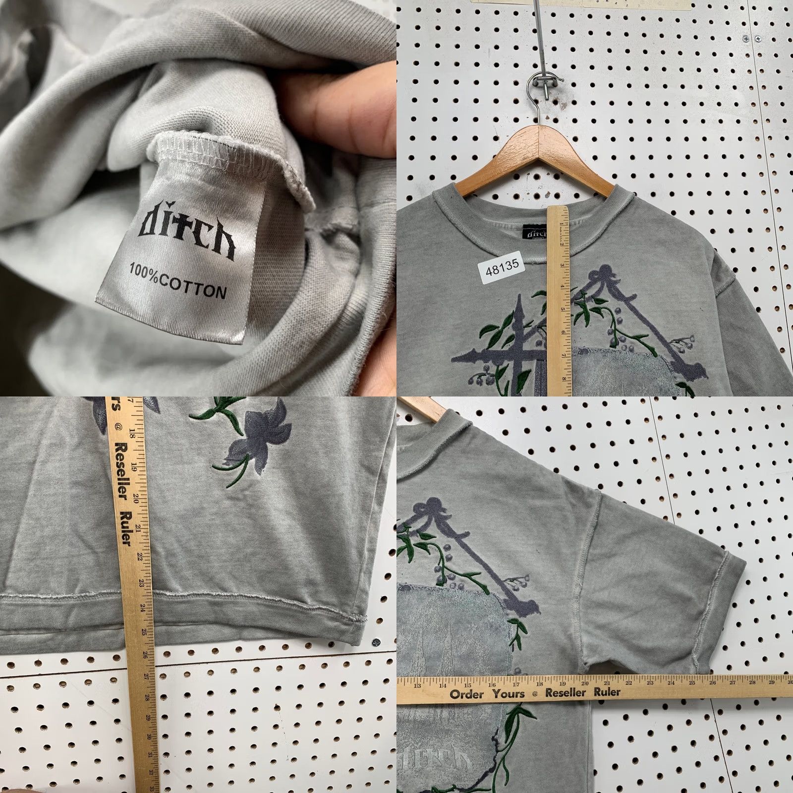 Vintage Ditch Embroidered Scroll T Shirt Mens Medium Gray Goth Heavyweight Size US M / EU 48-50 / 2 - 8 Thumbnail