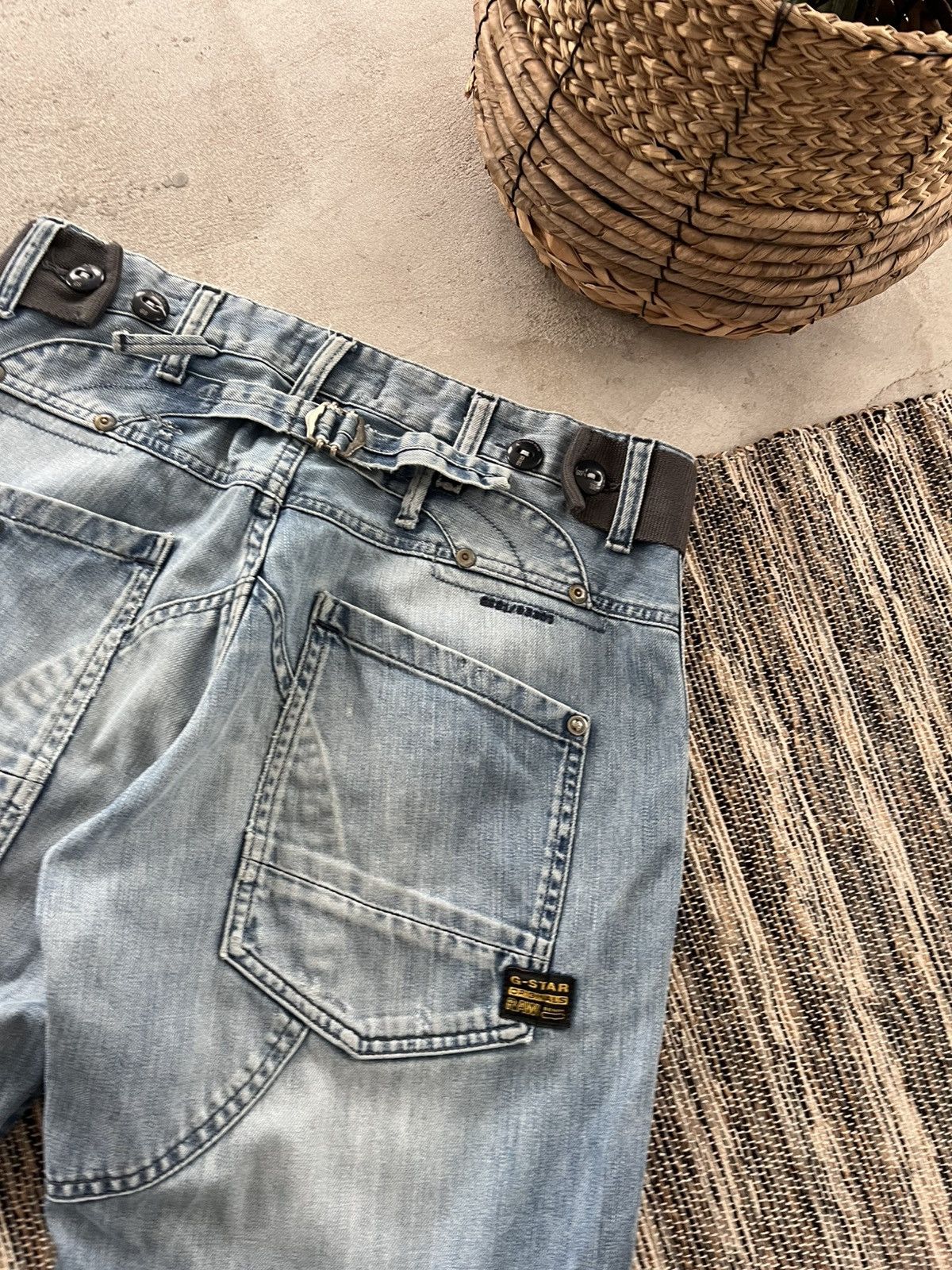 G-Star Vintage GStar Raw Moto Double Knee Faded Denim Jeans Y2K Size US 31 - 16 Thumbnail