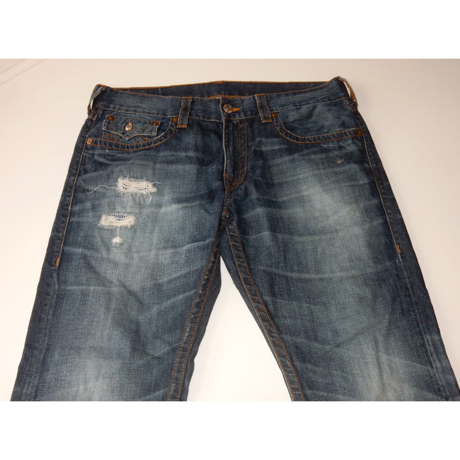 True Religion True Religion Jeans Men's Denim 36x34 Straight Flap Pocket Blue Distressed N/A Size US 36 / EU 52 - 4 Thumbnail