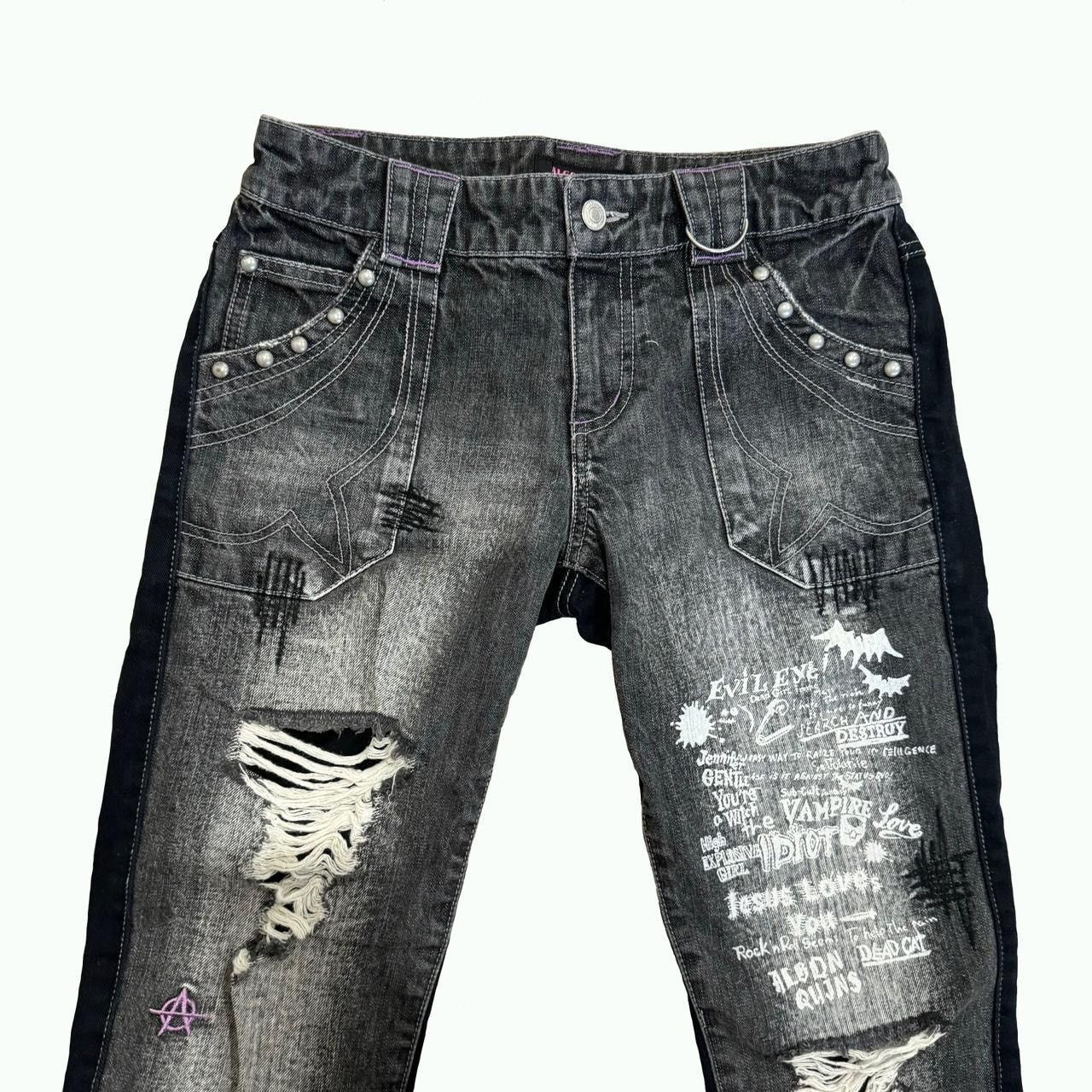 Japanese Brand Algonquins grey and black distressed jeans with studs Size 30" / US 8 / IT 44 - 2 Thumbnail