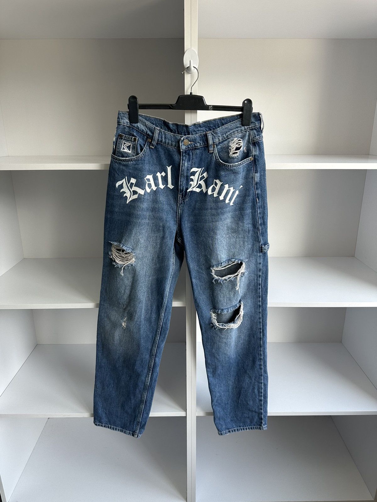 Pre-owned Karl Kani X Vintage Karl Kani Big Logo Rap Baggy Jeans In Blue
