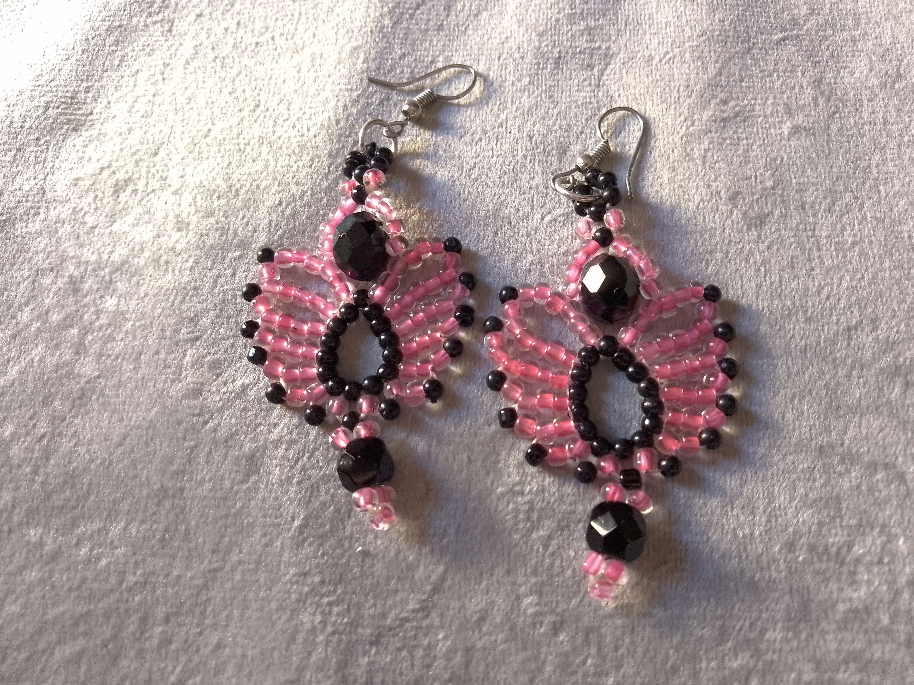 Handmade Necklace Braided Pink Black Earrings Crystals Elegant Size ONE SIZE - 4 Thumbnail