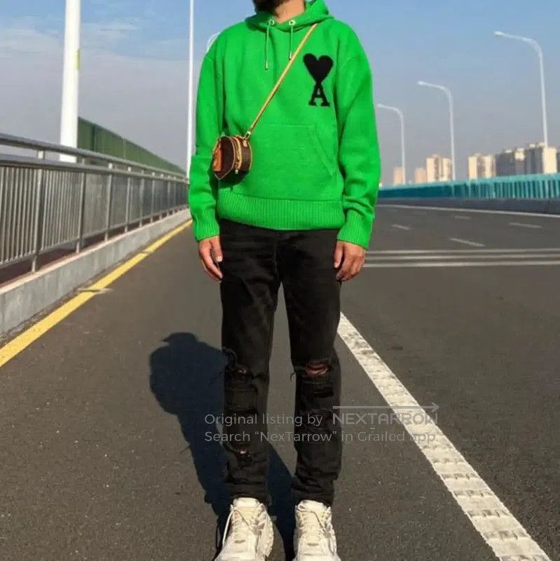 AMI AMI Green Men's Hoodie with Heart Design . Size US S / EU 44-46 / 1 - 8 Thumbnail