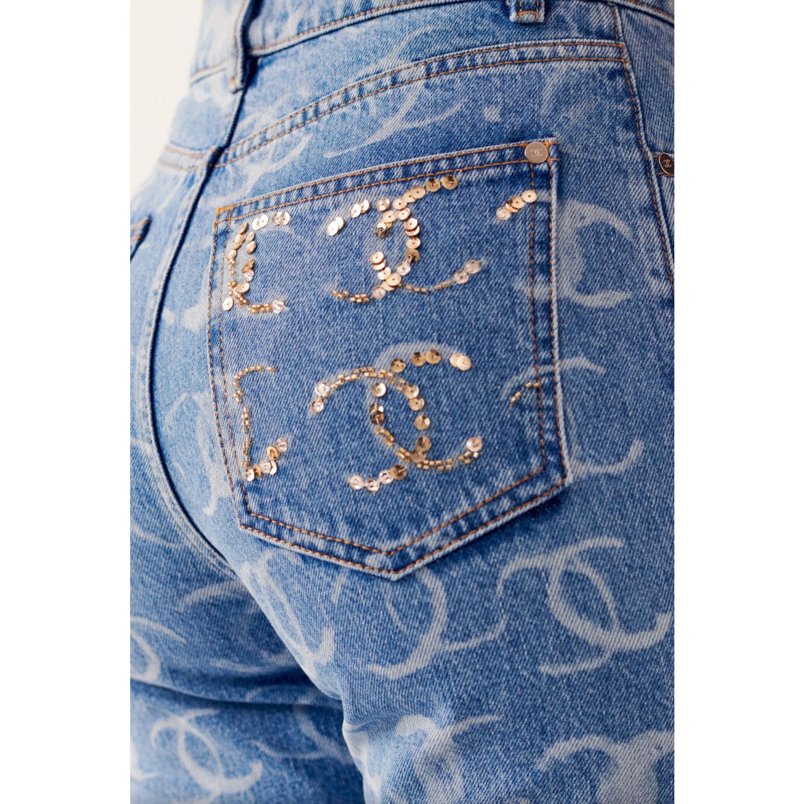 Chanel Chanel Denim White CC Printed Logo Sequin Regular Jeans 38 Size 26" / US 2 / IT 38 - 11 Thumbnail