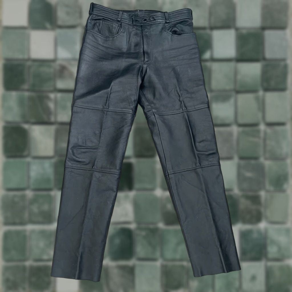 Vintage VINTAGE Frontier Leathers Biker Pants Men 38x33 Black Straight Size US 38 / EU 54 - 1 Thumbnail