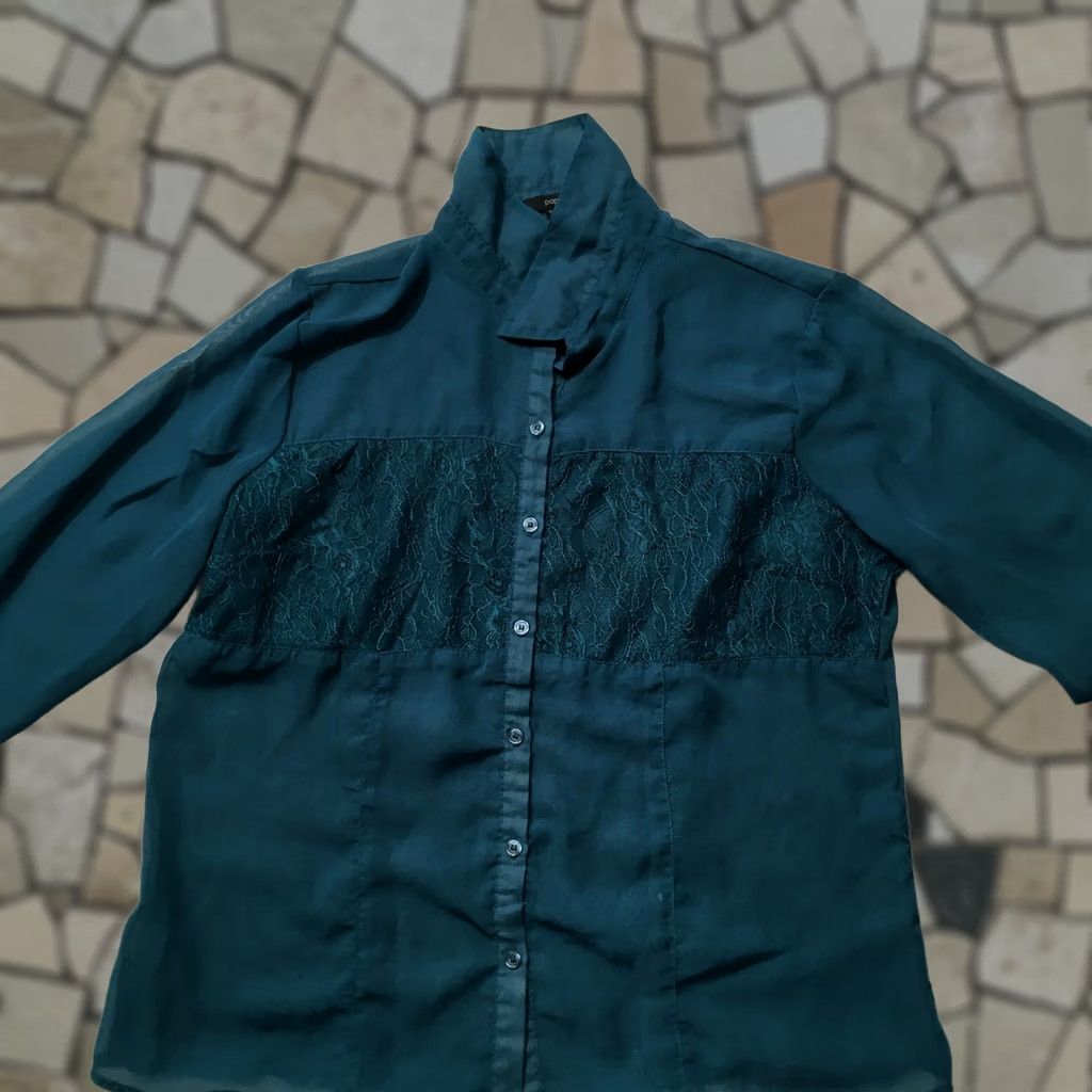 Vintage Paper & Tee Lace cotton blend BLUE Top XL Blouse Womens XL Lace Top Blue Short Sleeve Button VINTAGE Size XL / US 12-14 / IT 48-50 - 1 Thumbnail