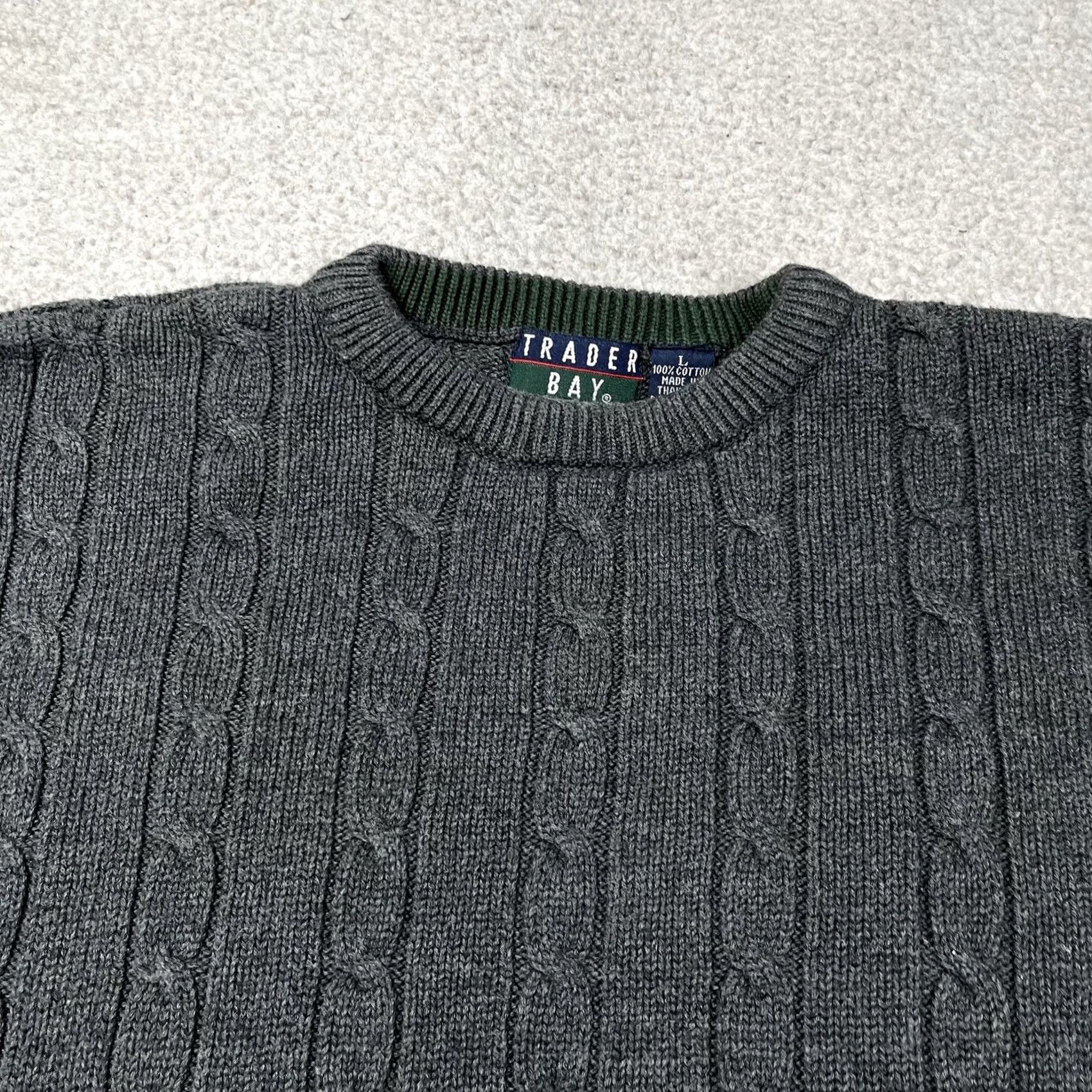 Vintage Trader Bay Sweater Men L Gray Cable-Knit Crewneck Pullover 90s Vintage Size US L / EU 52-54 / 3 - 3 Thumbnail