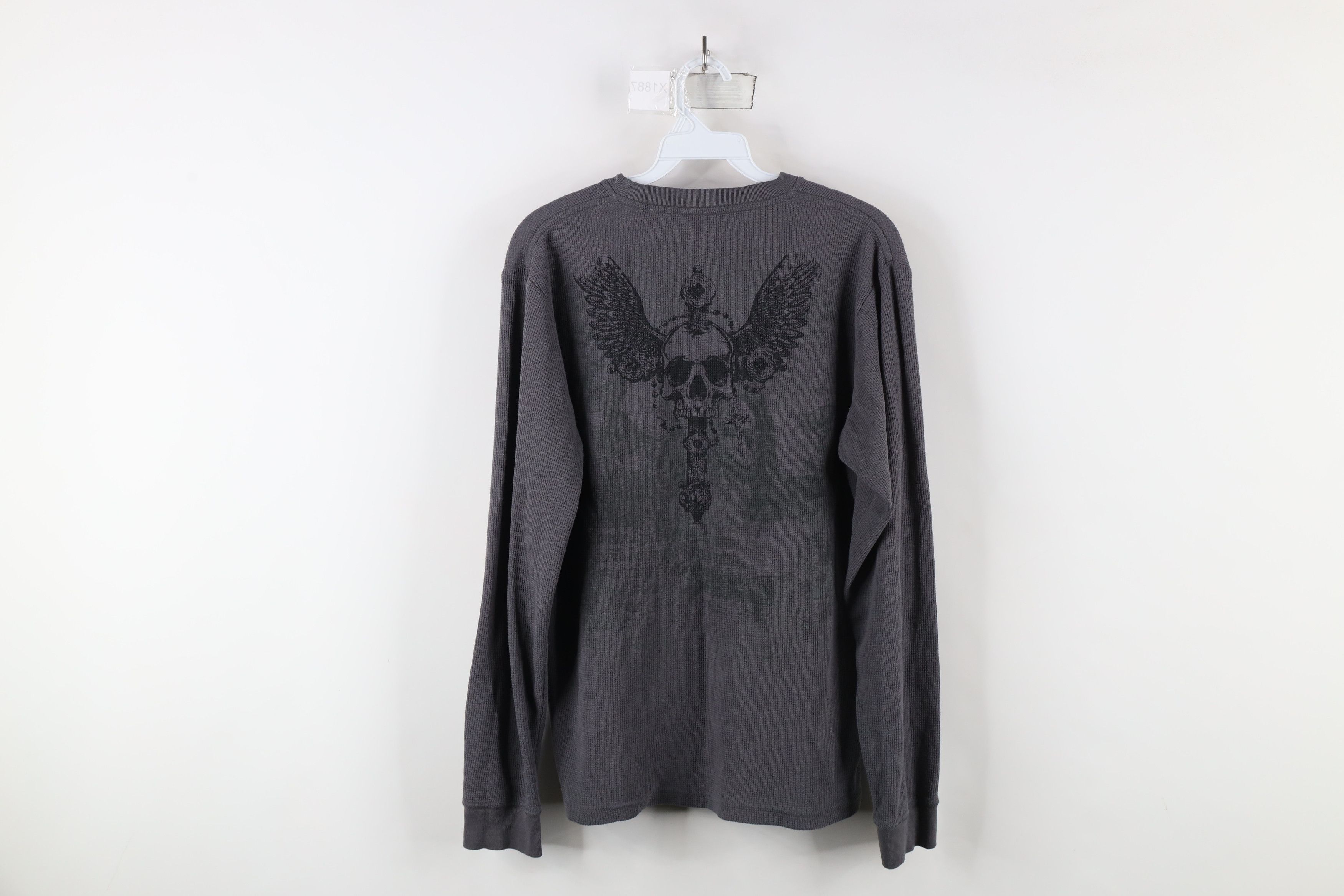 Vintage Vintage Y2K MMA Skull Cross UFC Thermal Waffle Knit T-Shirt Size US M / EU 48-50 / 2 - 11 Thumbnail