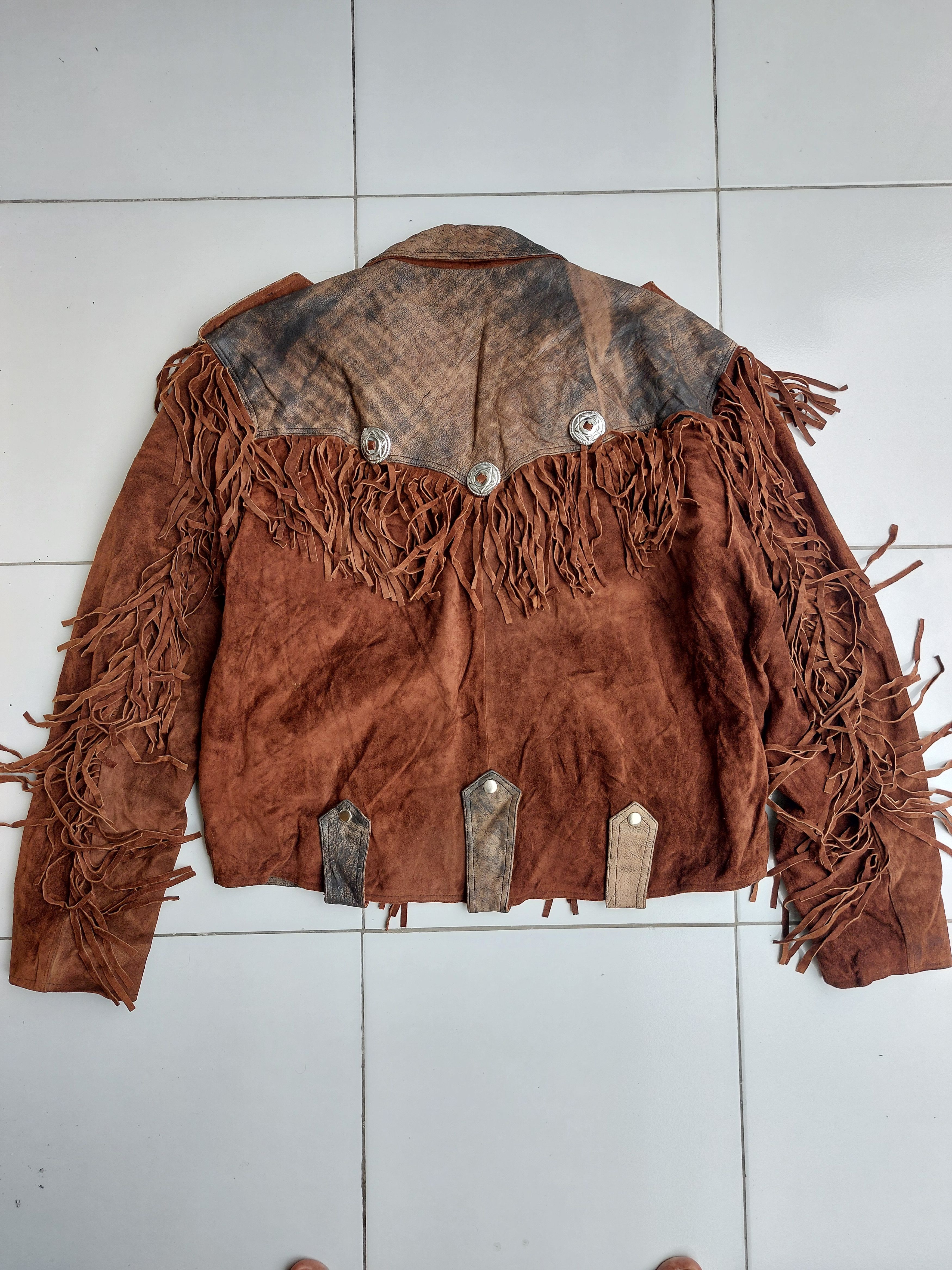 Vintage Akaso Vintage Fringed Leather Jacket Double Breasted Size US XL / EU 56 / 4 - 18 Thumbnail
