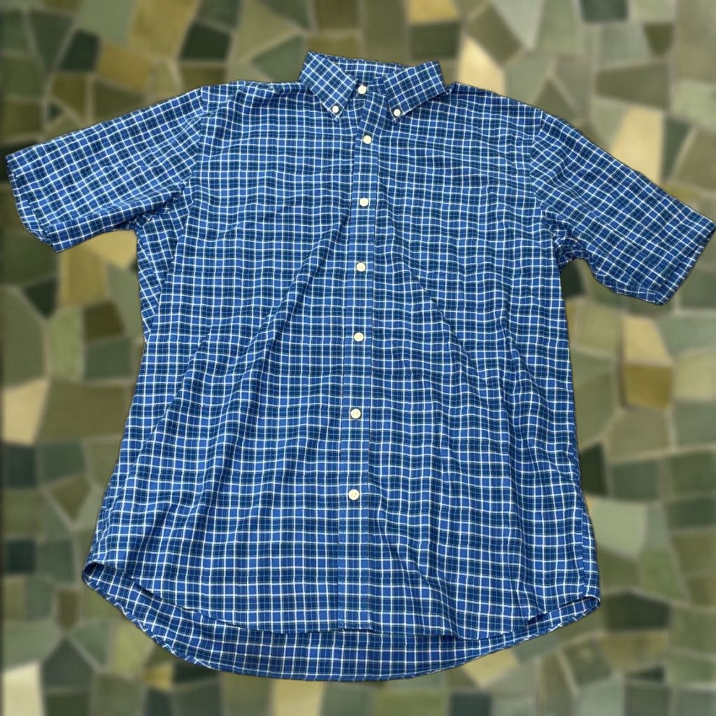 Vintage VINTAGE L.L. Bean Men's Shirt Short Sleeve Button-Up Cotton Plaid Classic Fit Casual Travel Workwear Blue M Size US M / EU 48-50 / 2 - 1 Thumbnail