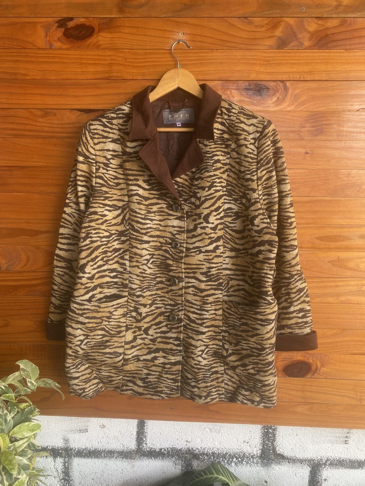Japanese Brand Vintage Remalon Tiger Print Wool Jacket Brown Animal Coat Size L / US 10 / IT 46 - 3 Thumbnail