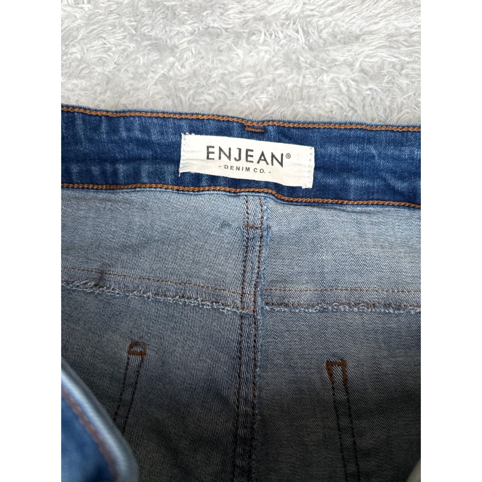 Vintage Enjean Jeans Juniors 13 Blue Denim Skinny Taper Cotton Poly Blend Mid Rise 30x26 Size 34" / US 12 / IT 48 - 6 Thumbnail